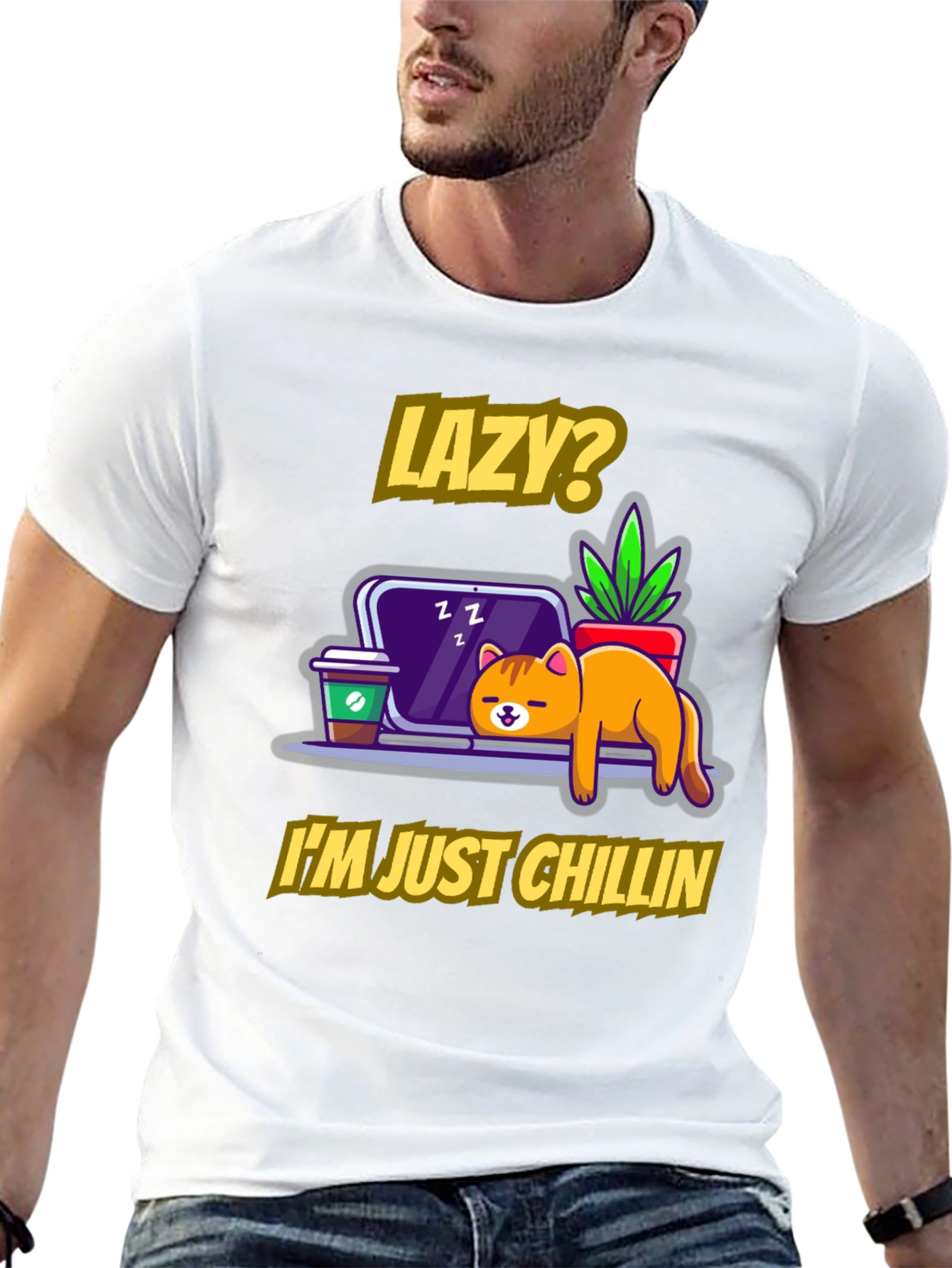 Lazy Chillin Cat Graphic Tee - Relaxed Fit