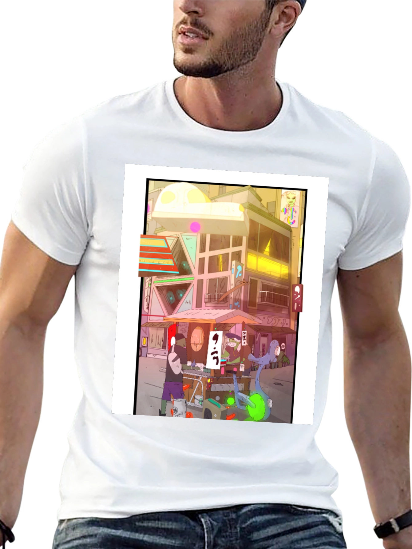 Anime City Graphic Tee - Black Casual Style