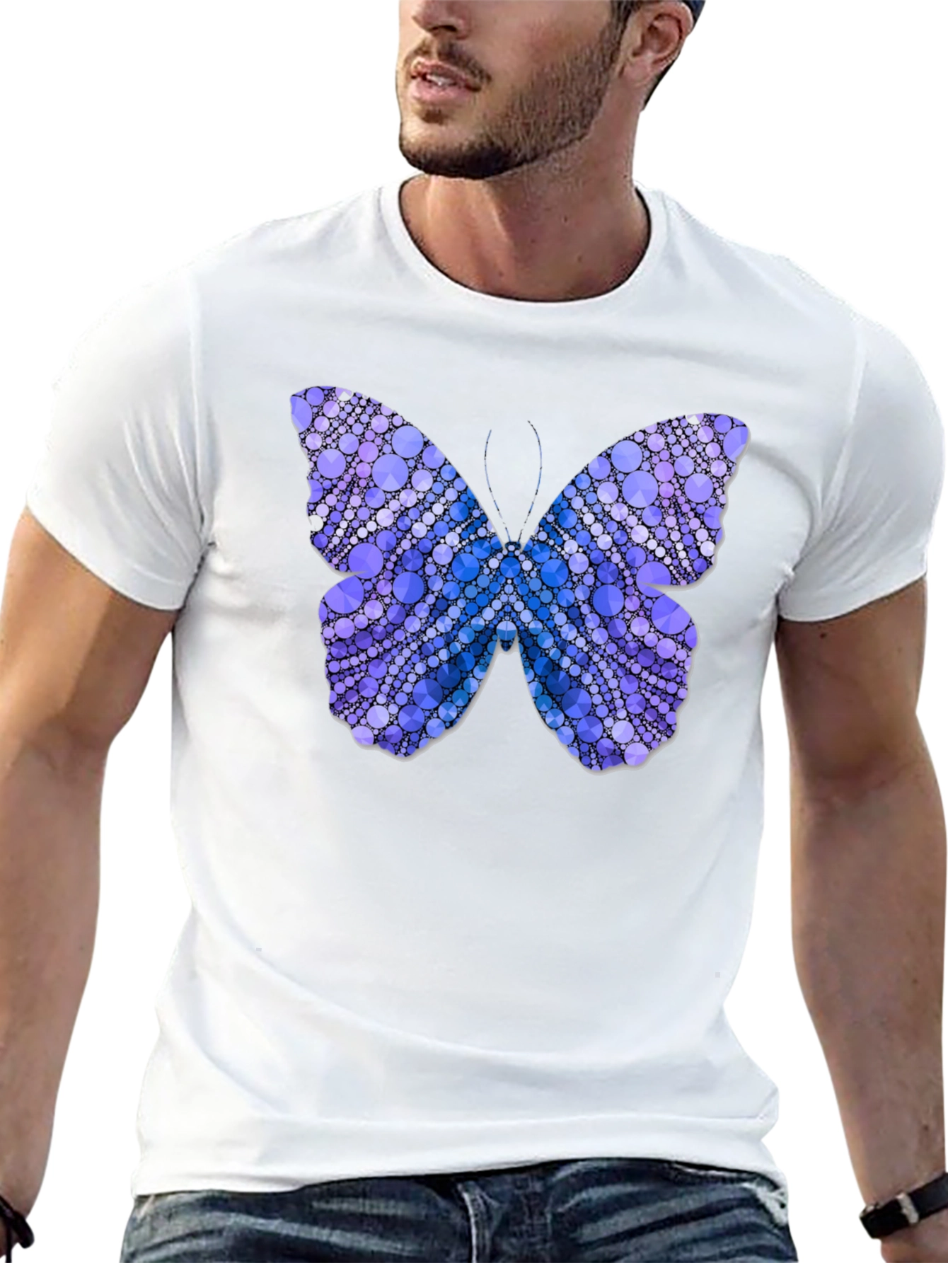 Butterfly Circle Pattern T-Shirt - Black