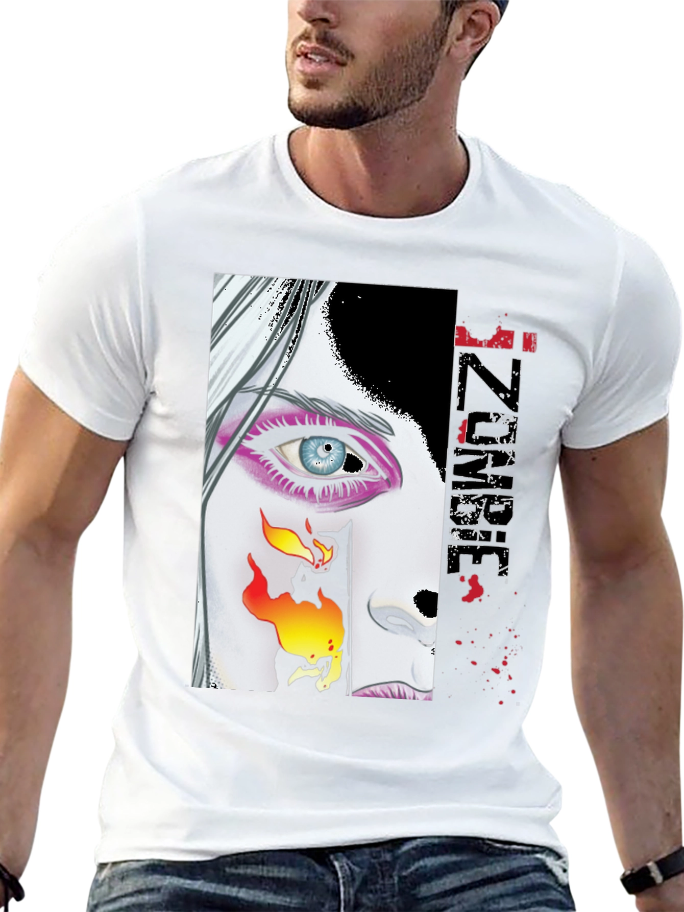 Zombie Woman Graphic Print Black T-Shirt