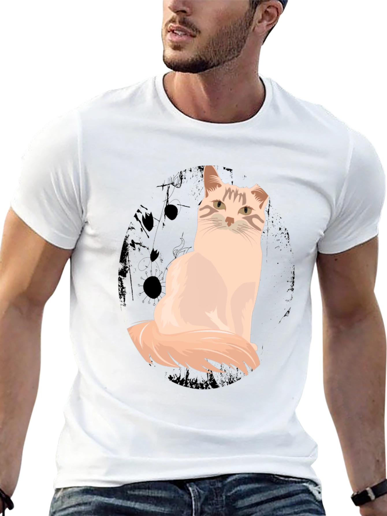 Cat Graphic T-Shirt - Unisex Black Cotton Tee