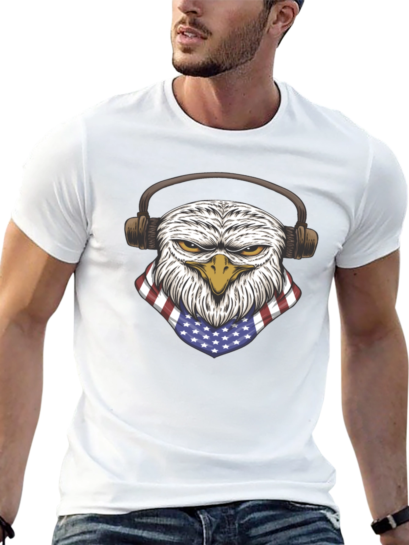 Patriotic Eagle with Headphones Graphic T-Shirt