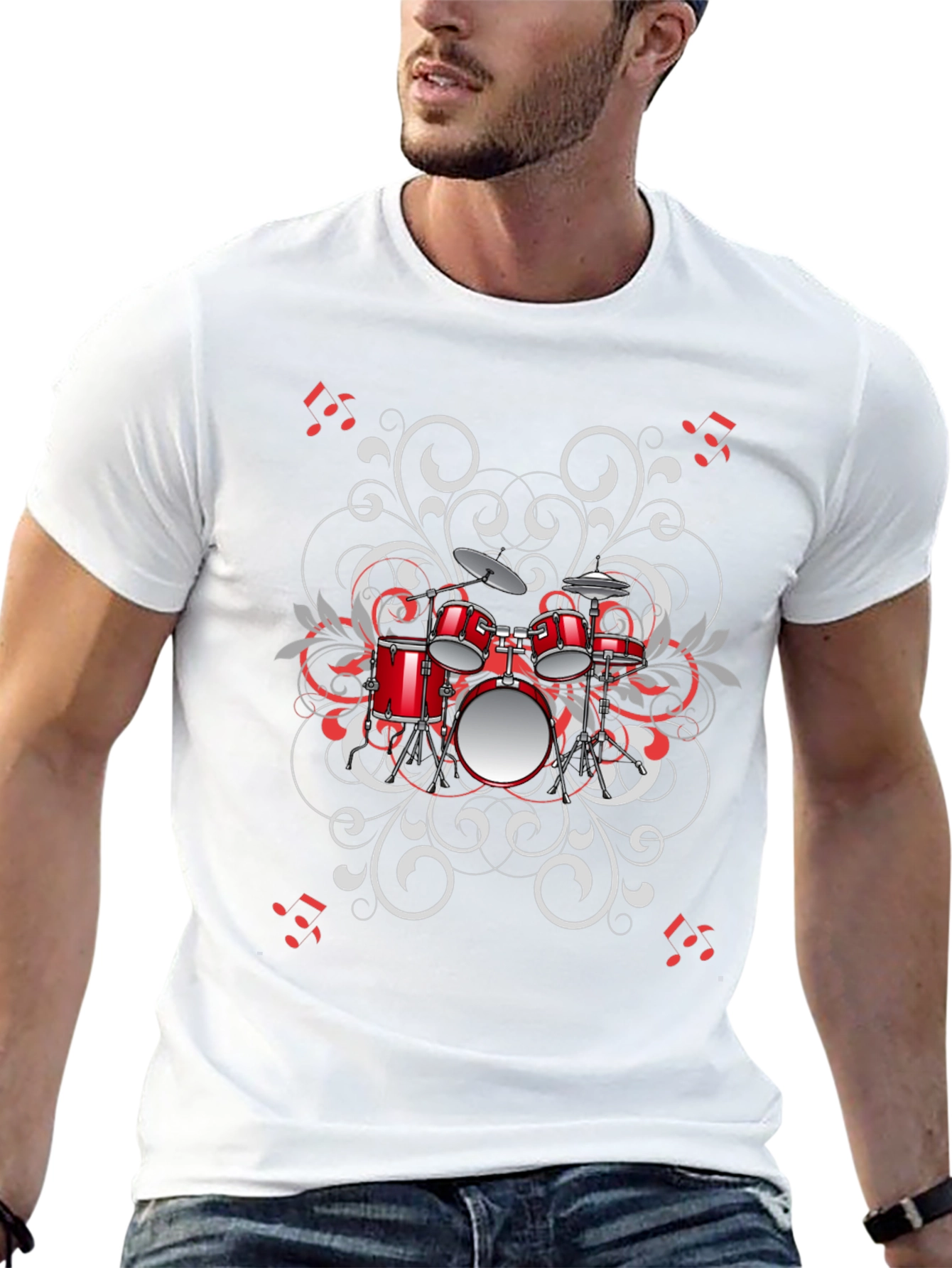 Drum Set Graphic Tee - Black Music Lover Shirt