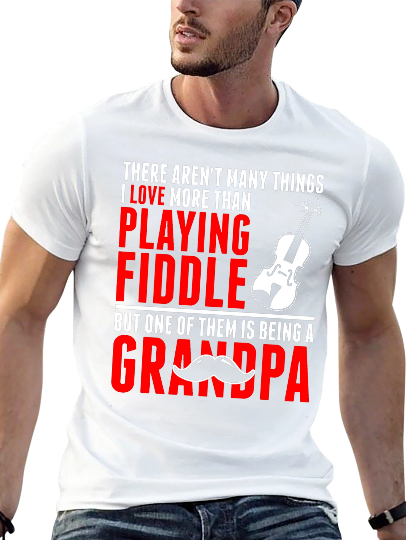 Fiddle Playing Grandpa T-Shirt | Novelty Musician Grandfather Tee