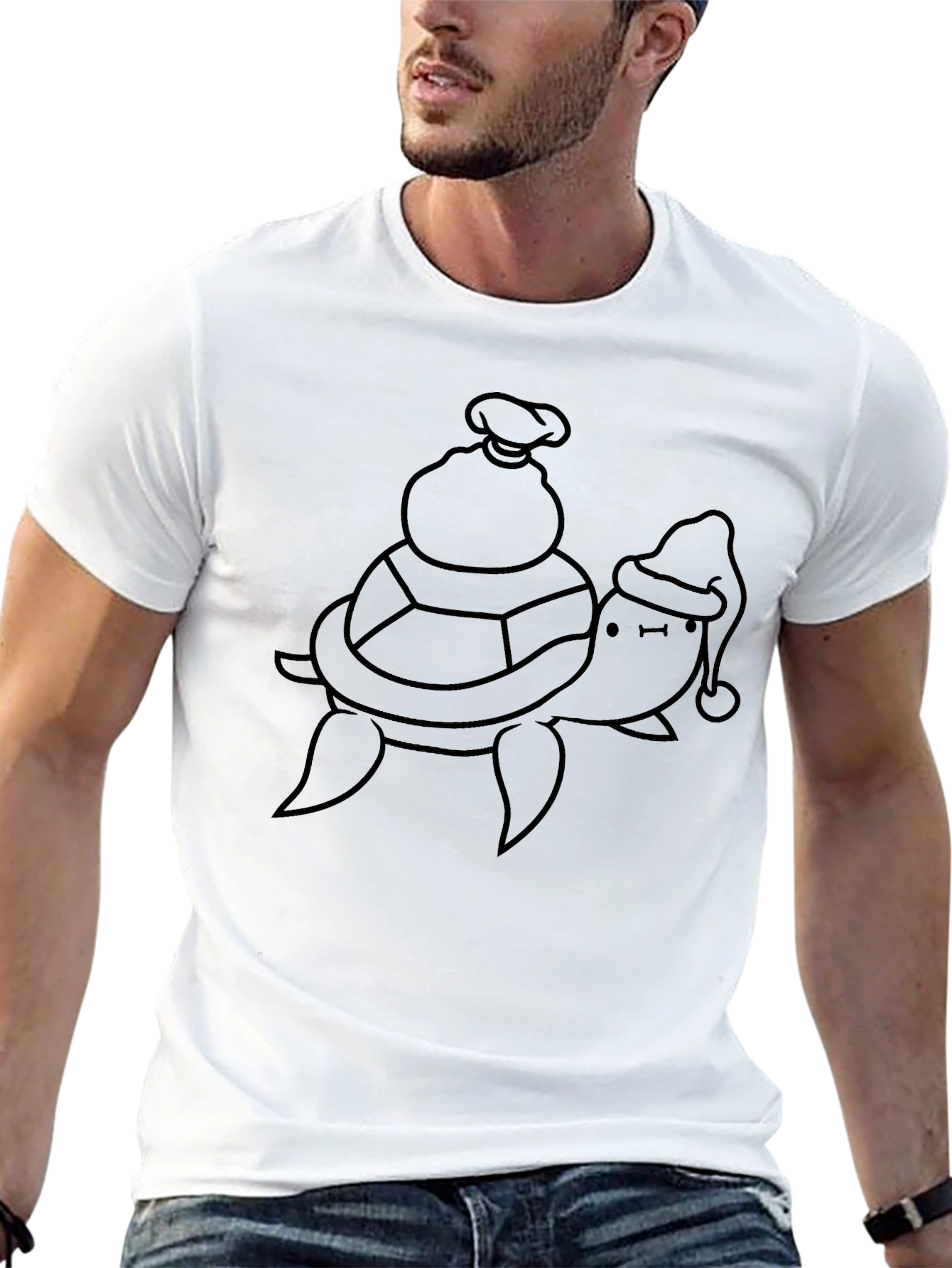 Turtle Santa Sack Black T-Shirt