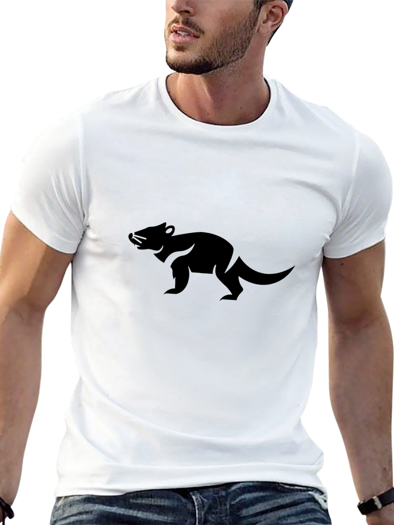 Mens Black T-Shirt with Animal Graphic