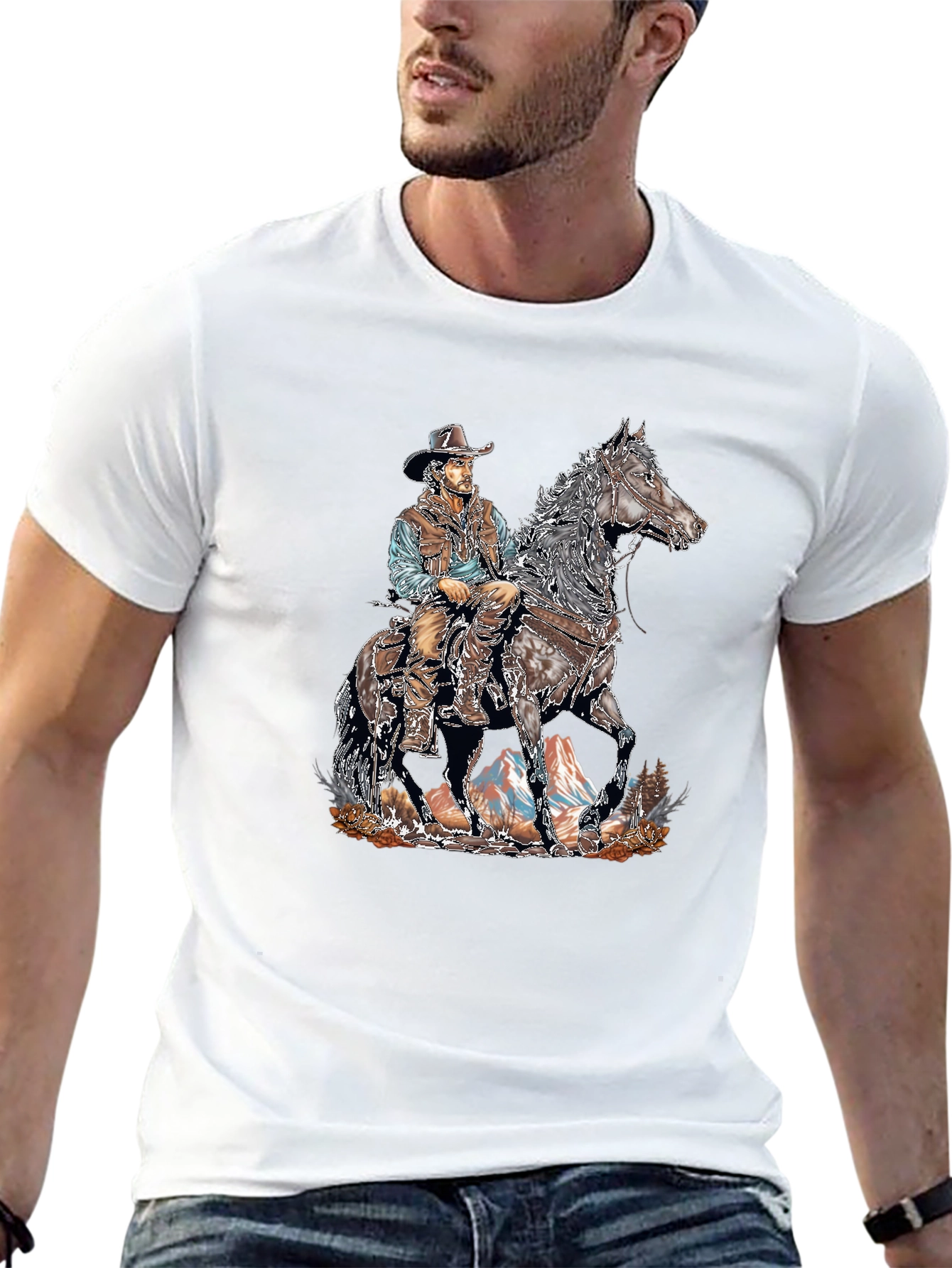Cowboy on Horseback Graphic Tee - Western Style
