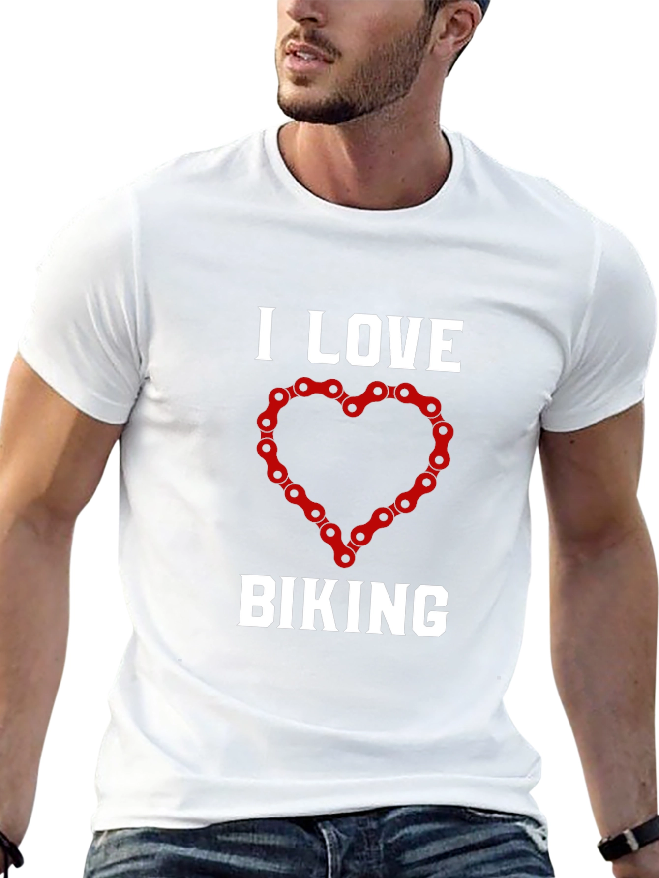 I Love Biking T-Shirt: Cycling Chain Heart Design