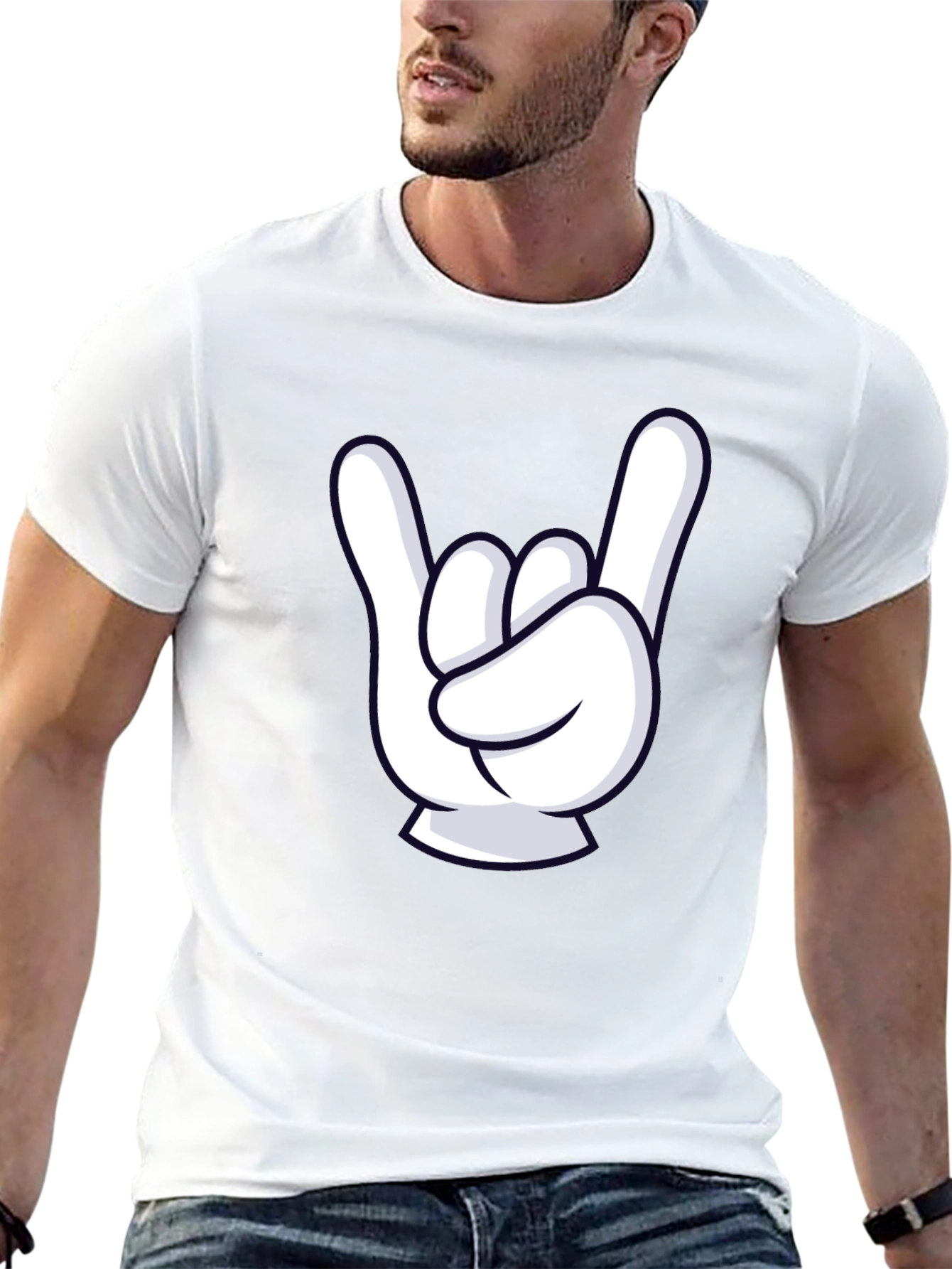 Rock On Cartoon Hand Black T-Shirt