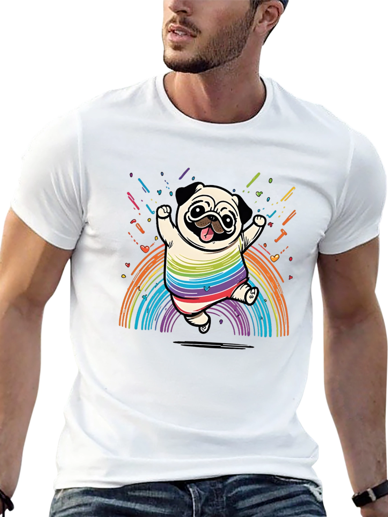 Rainbow Pug T-Shirt - Fun & Festive Design