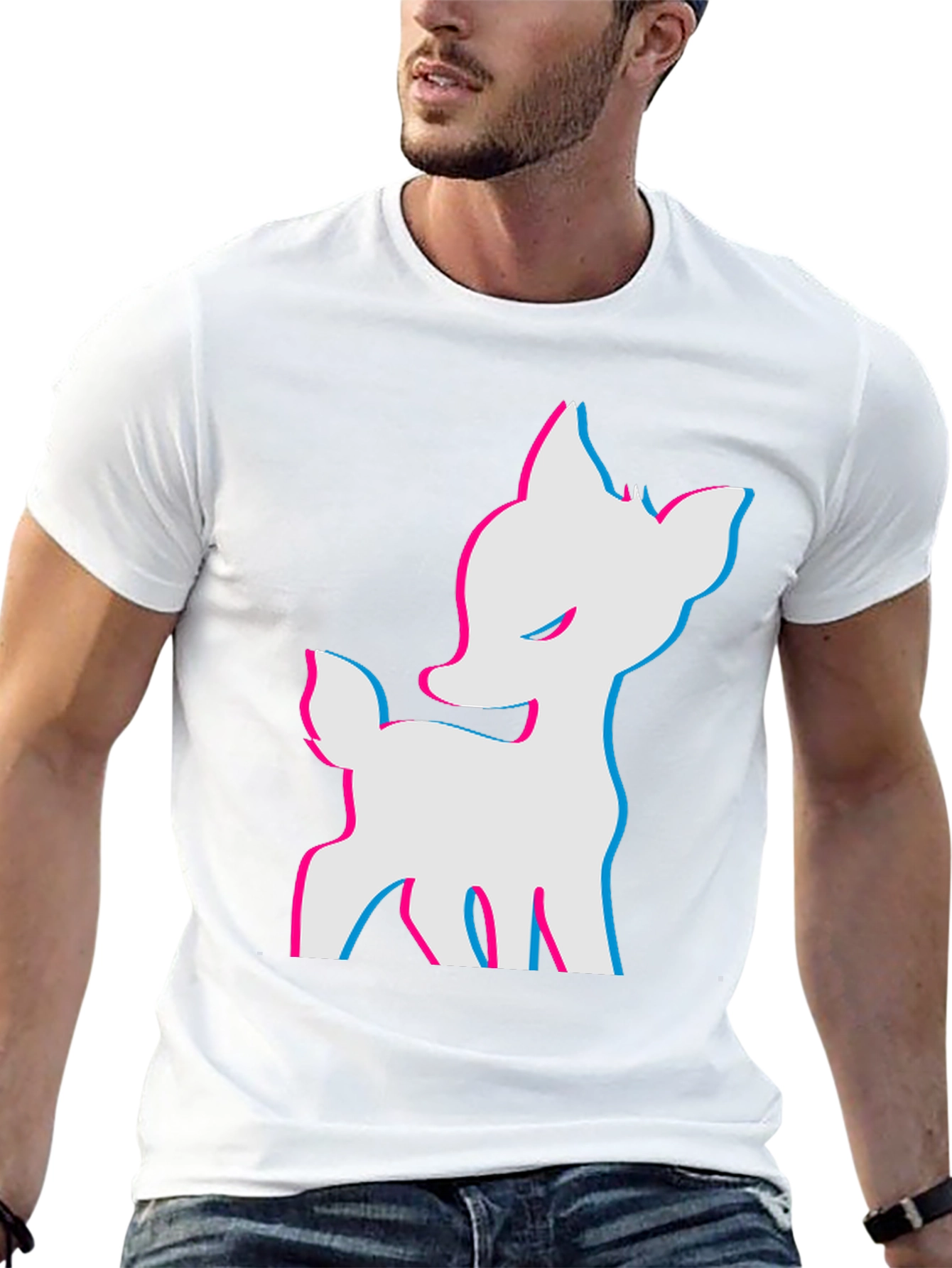 Cool 3D Deer Graphic Black T-Shirt