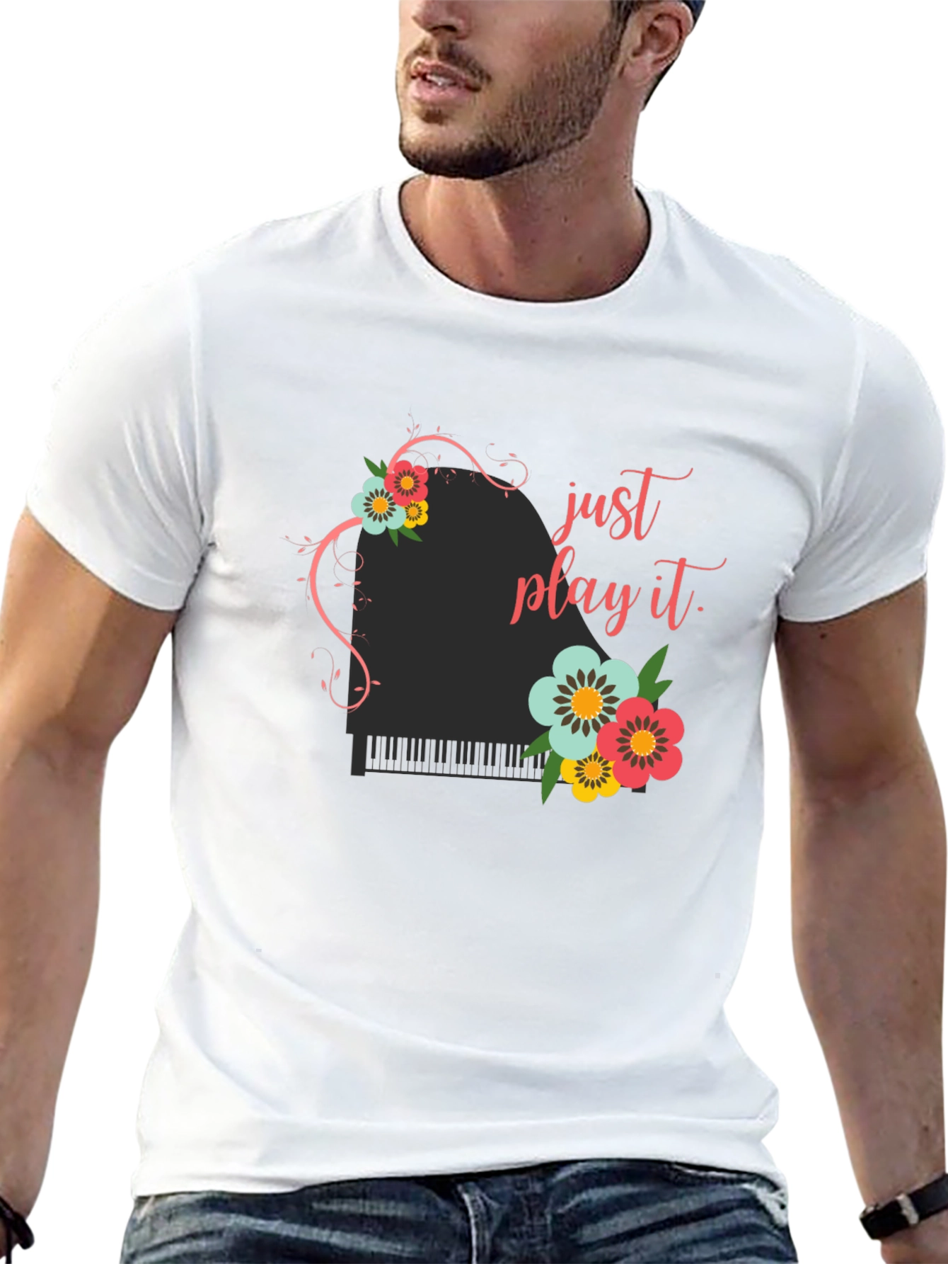 Just Play It Piano Floral Graphic Tee