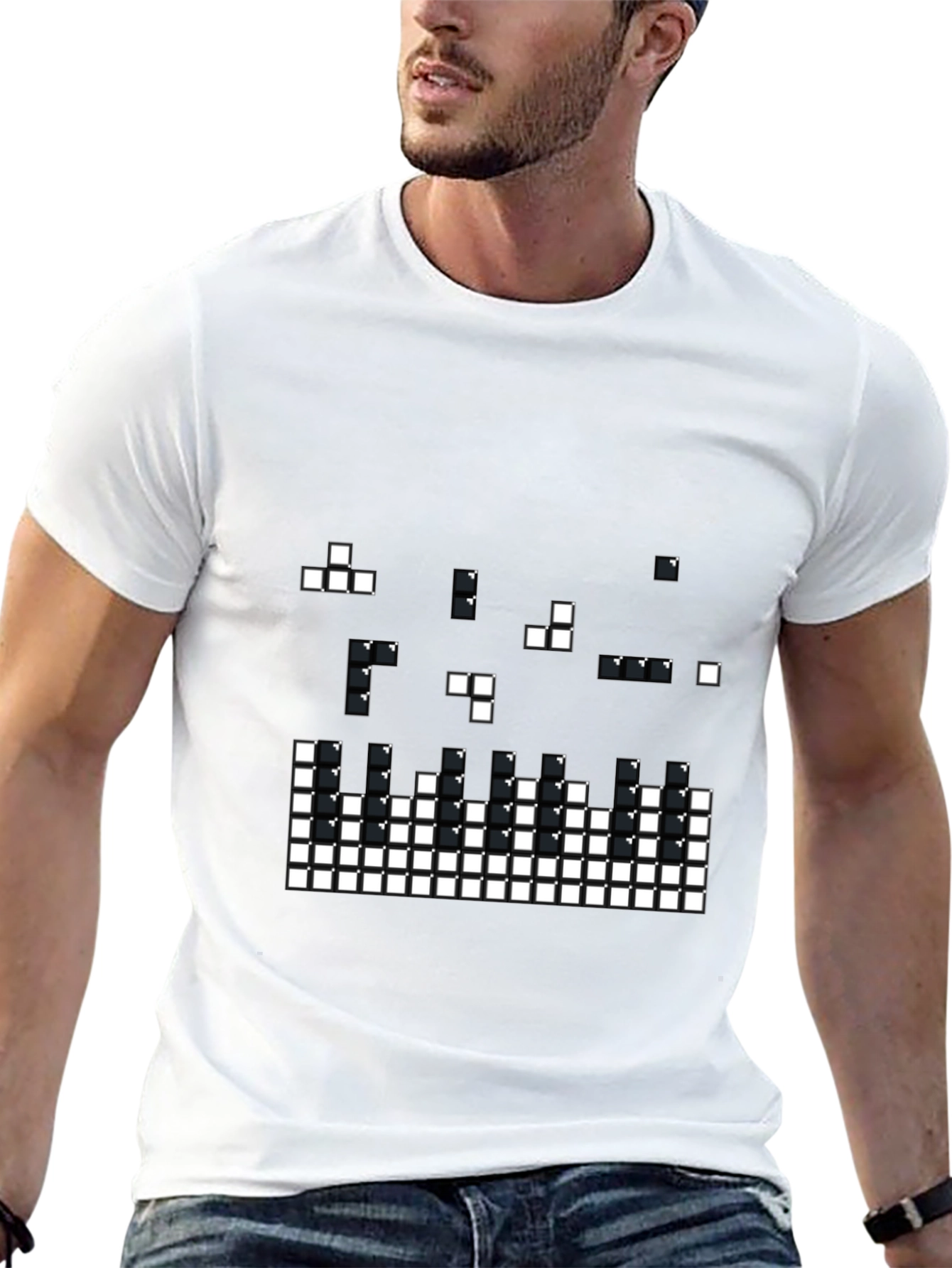 Tetris Pixel Art Black T-Shirt