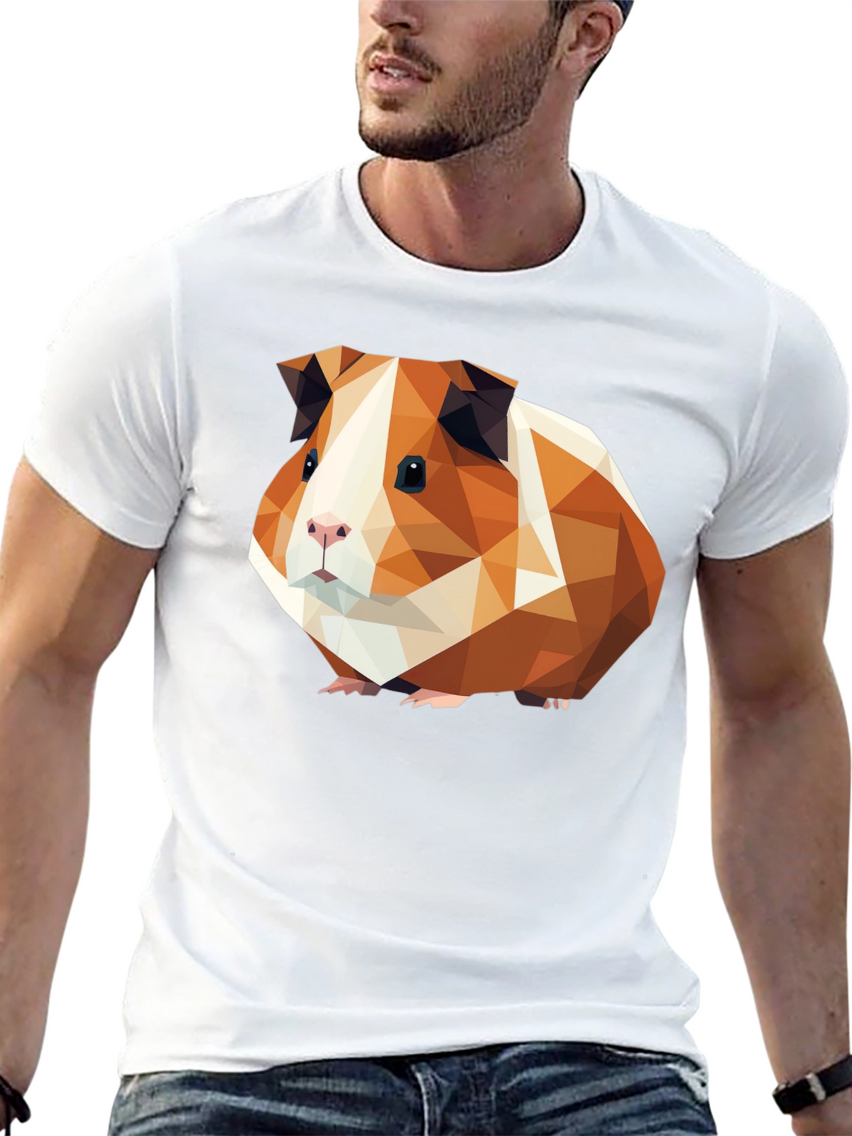 Geometric Guinea Pig Graphic Tee - Black Cotton T-Shirt