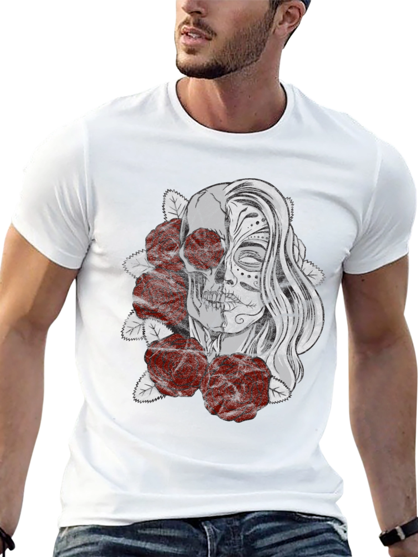 Day of the Dead Skull & Roses Graphic T-Shirt