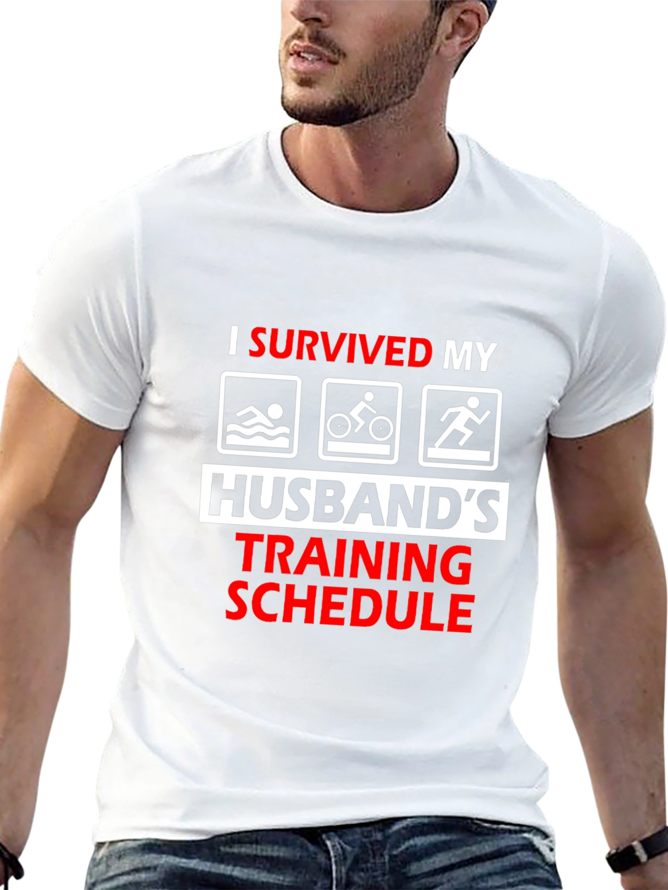 Humorous I Survived Husbands Triathlon Training T-Shirt