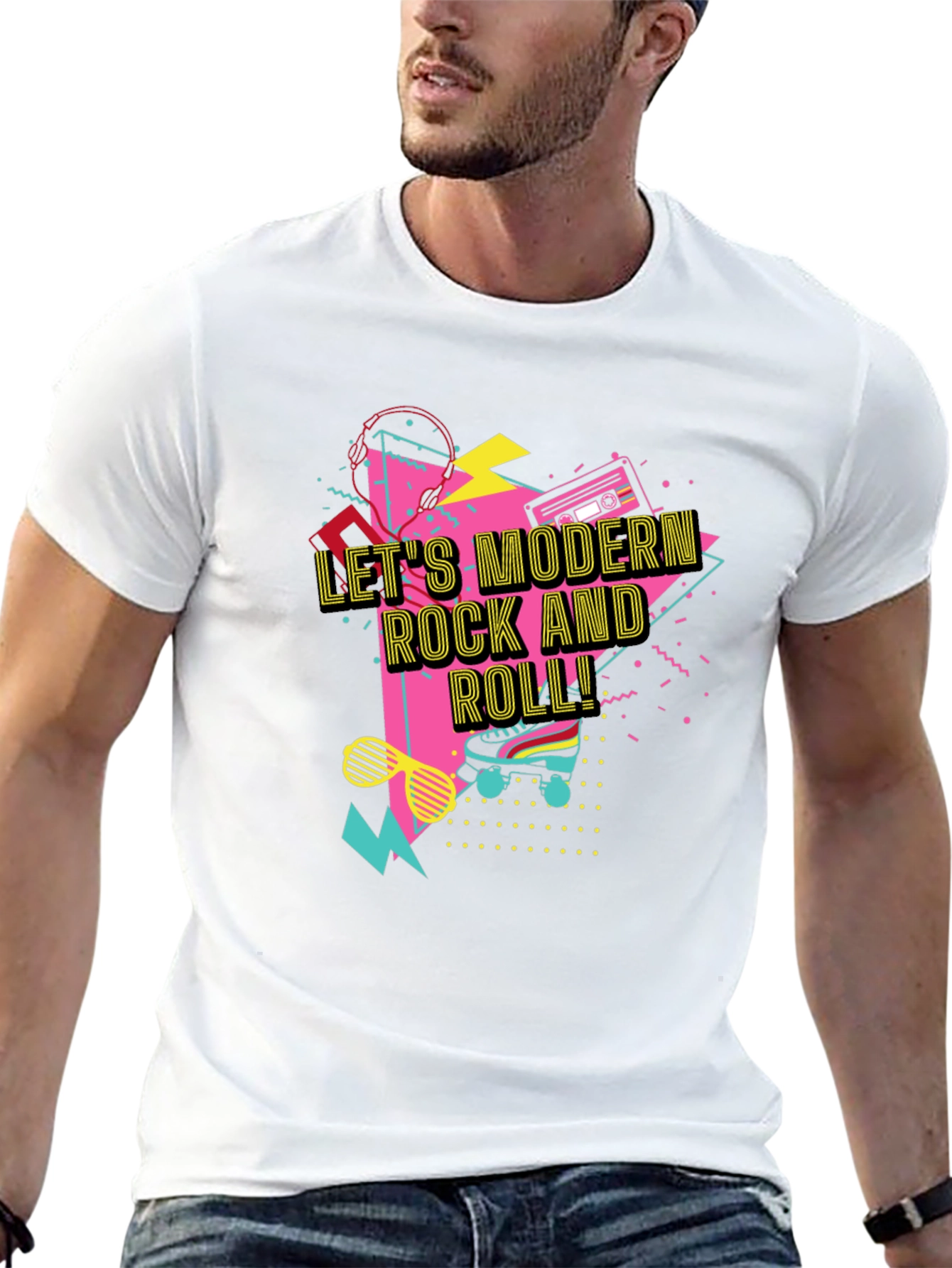 Retro Lets Modern Rock and Roll Black T-Shirt