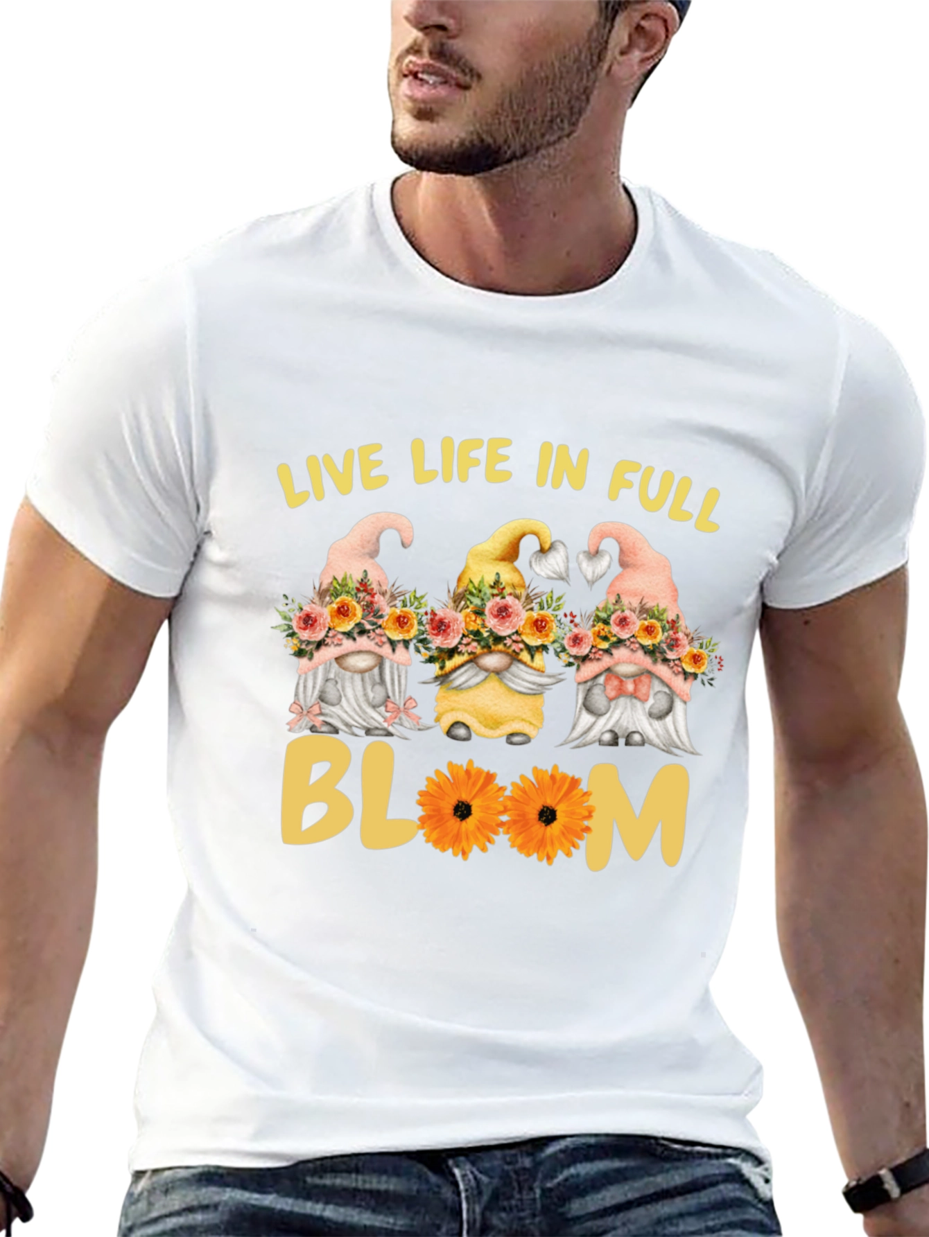 Live Life in Full Bloom Gnomes Graphic Tee