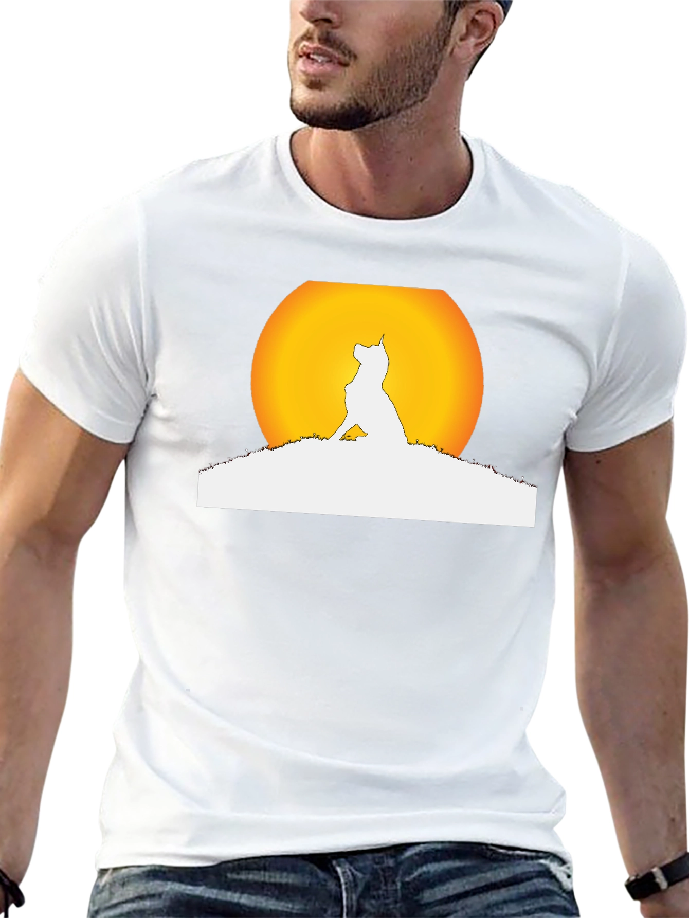 Dog Silhouette Moon Graphic Black T-Shirt
