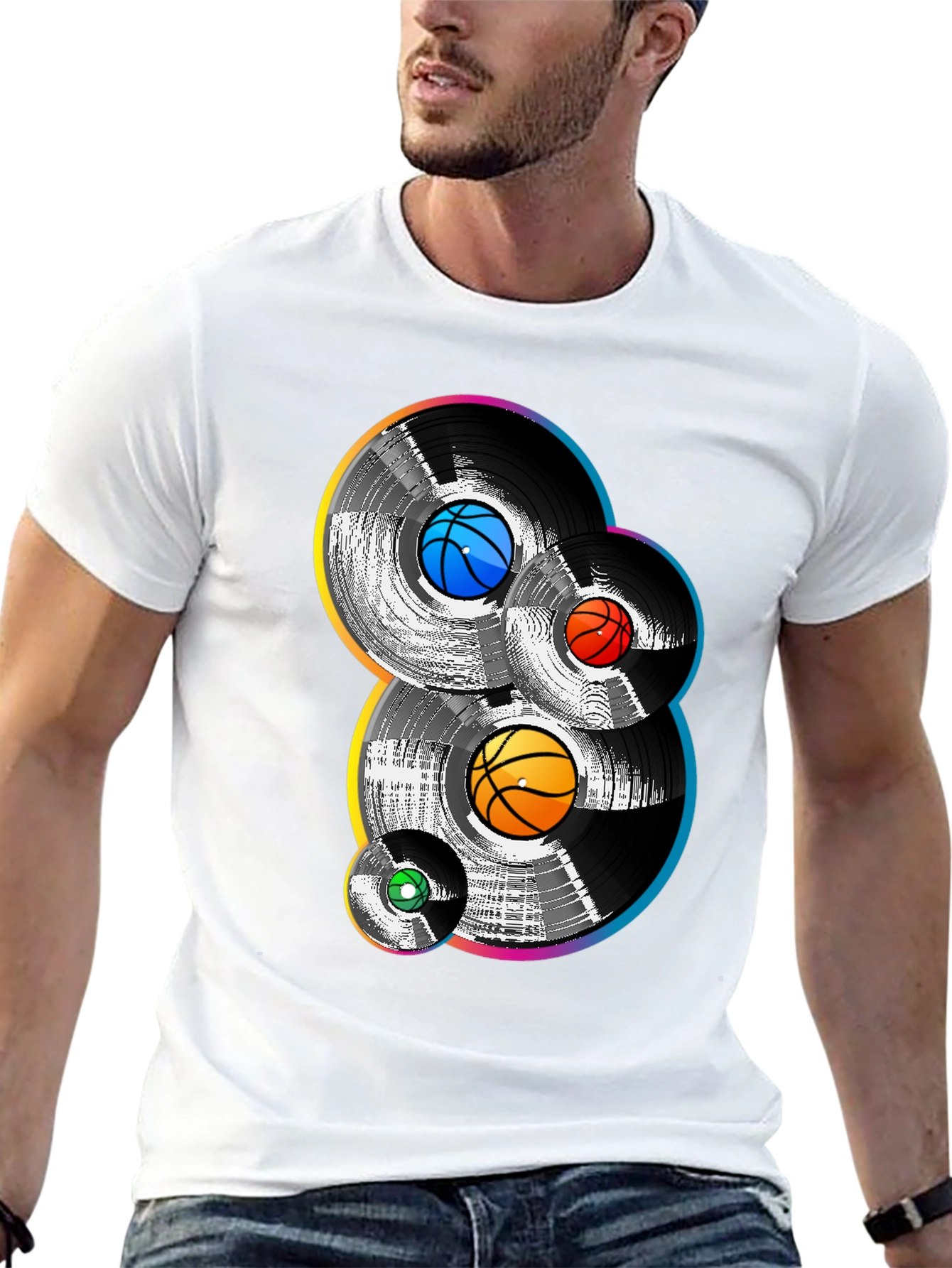 Retro Basketball Vinyl Record Graphic T-Shirt