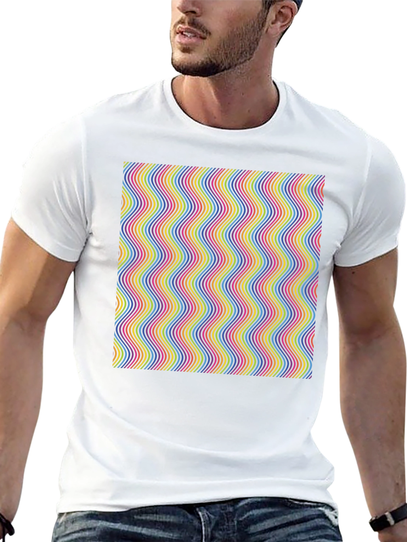 Retro Wave Pattern T-Shirt - Black