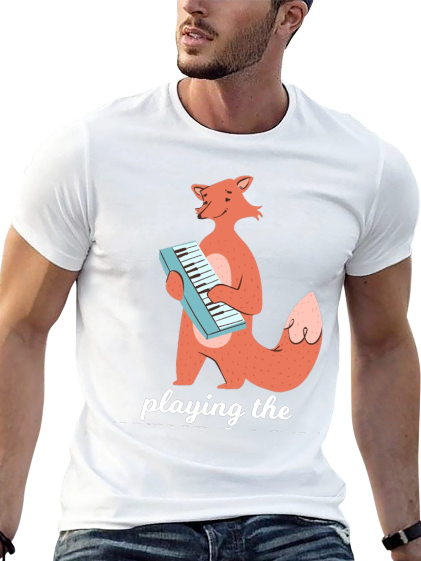 Fox Playing Keyboard Funny Graphic T-Shirt