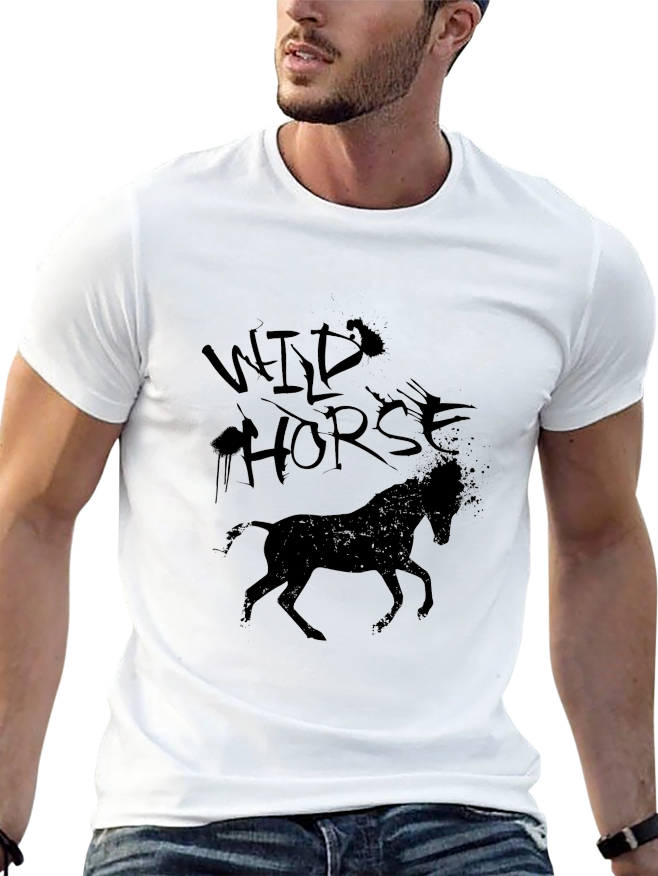 Wild Horse Graphic Tee - Black Cotton T-Shirt