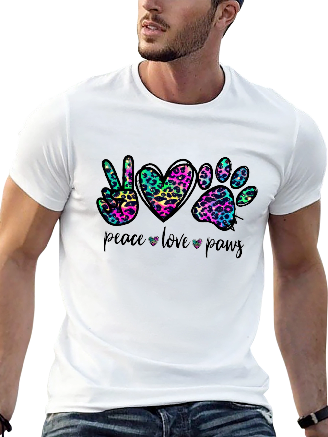 Peace Love Paws Leopard Print T-Shirt