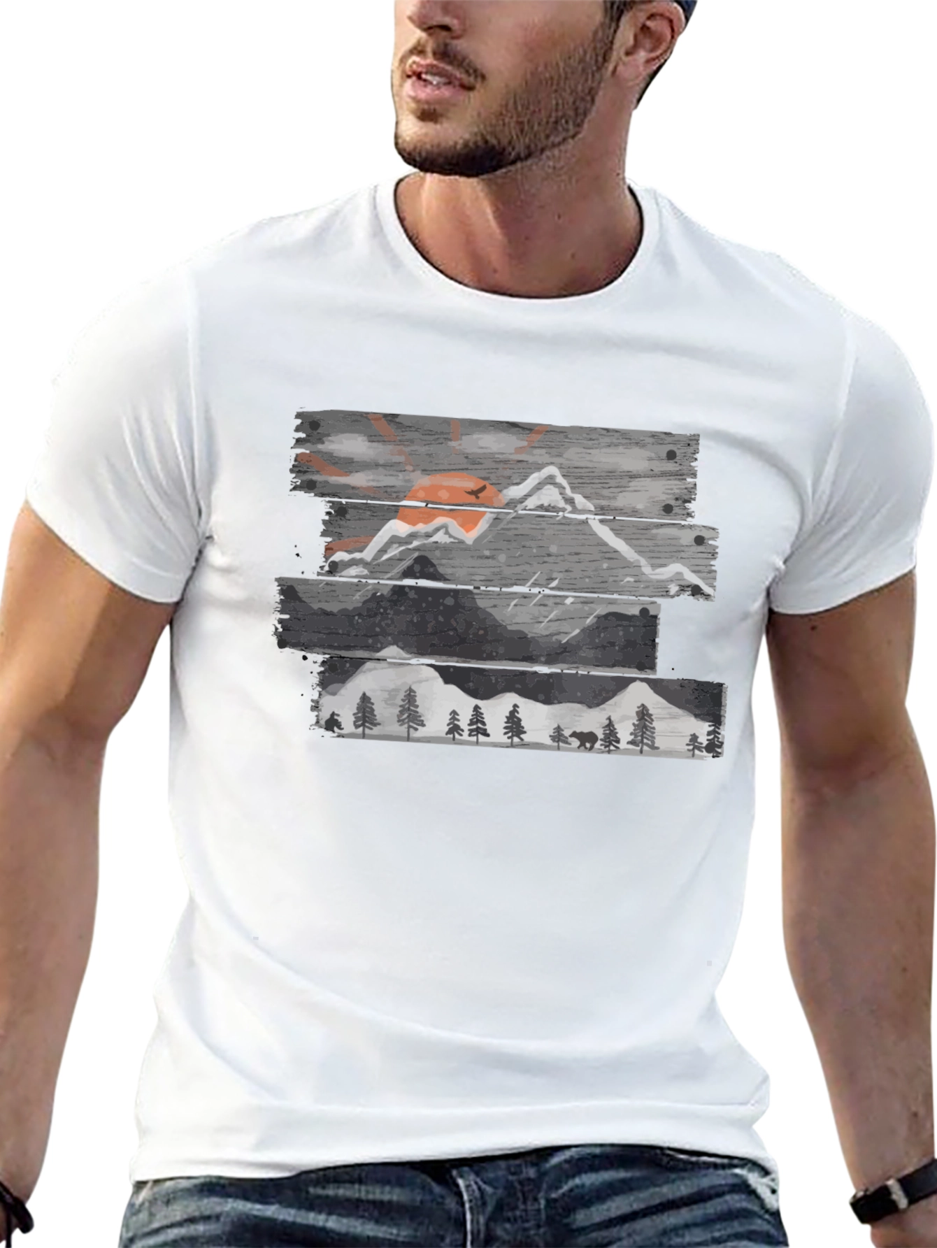 Mountain Scene Graphic Tee - Mens Black T-Shirt