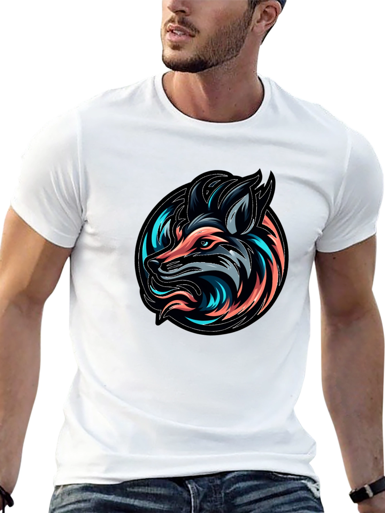 Neon Fox Graphic Black T-Shirt