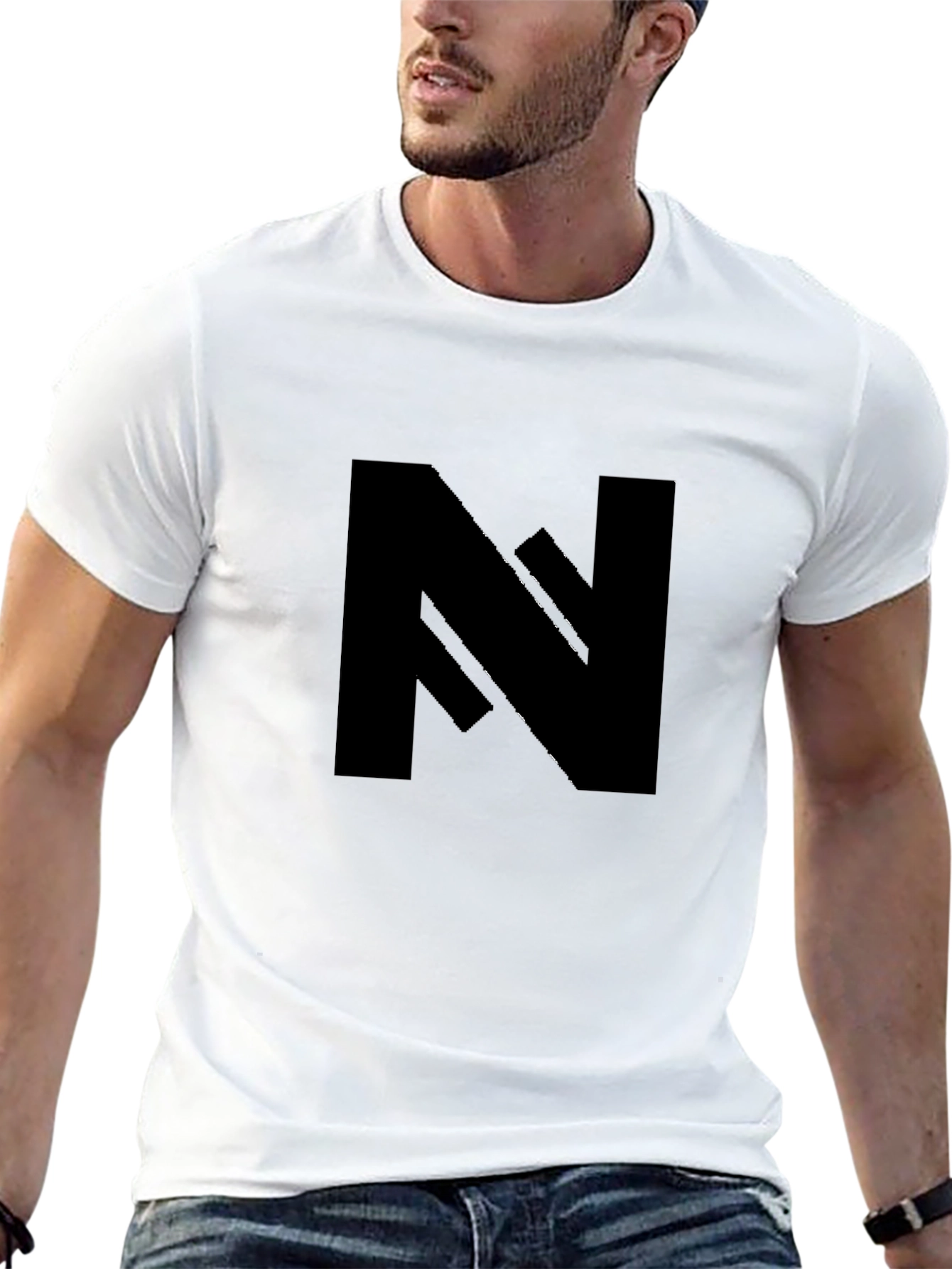 Bold Black Tee with Geometric N Design