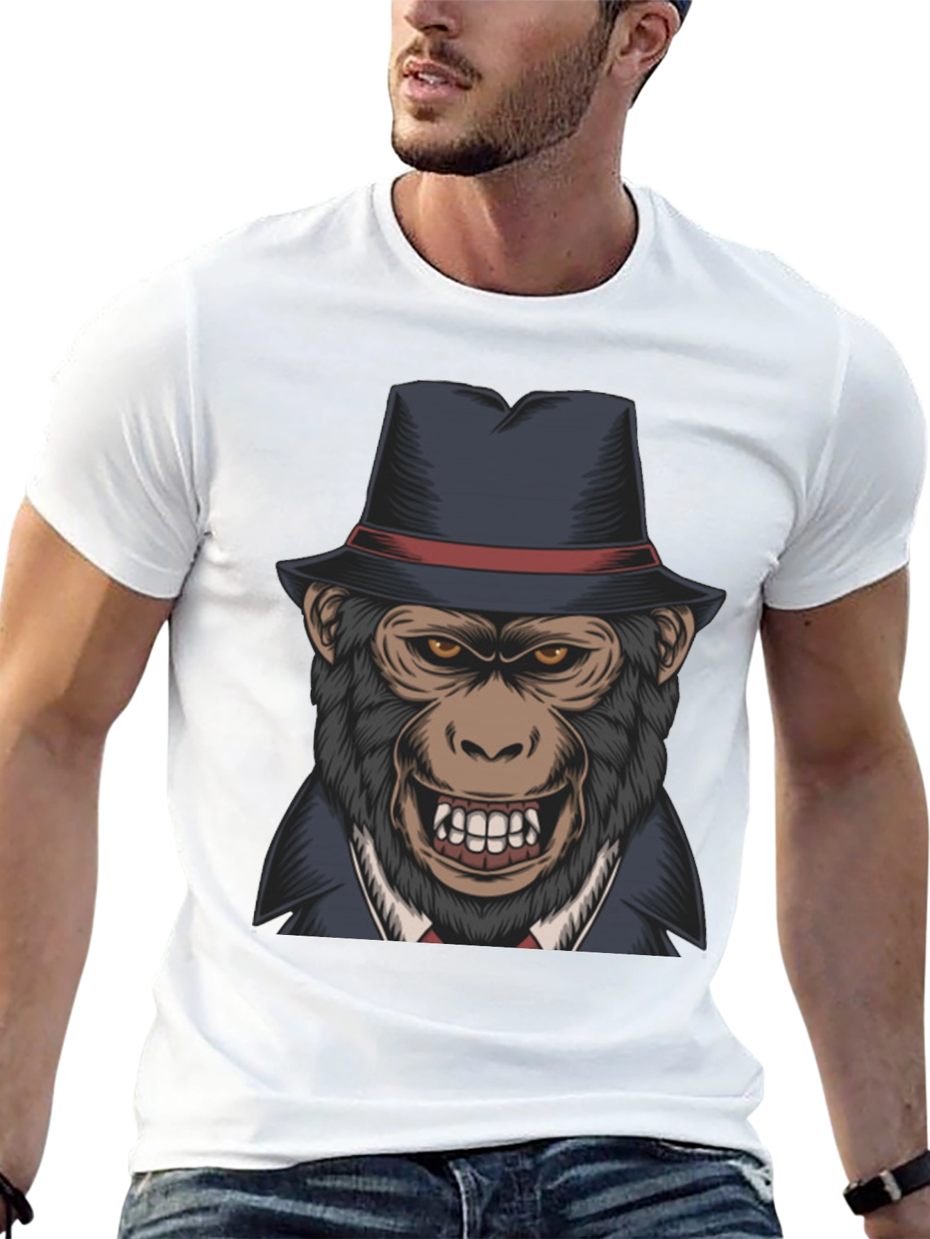 Gorilla Gangster T-Shirt - Cool Ape with Hat
