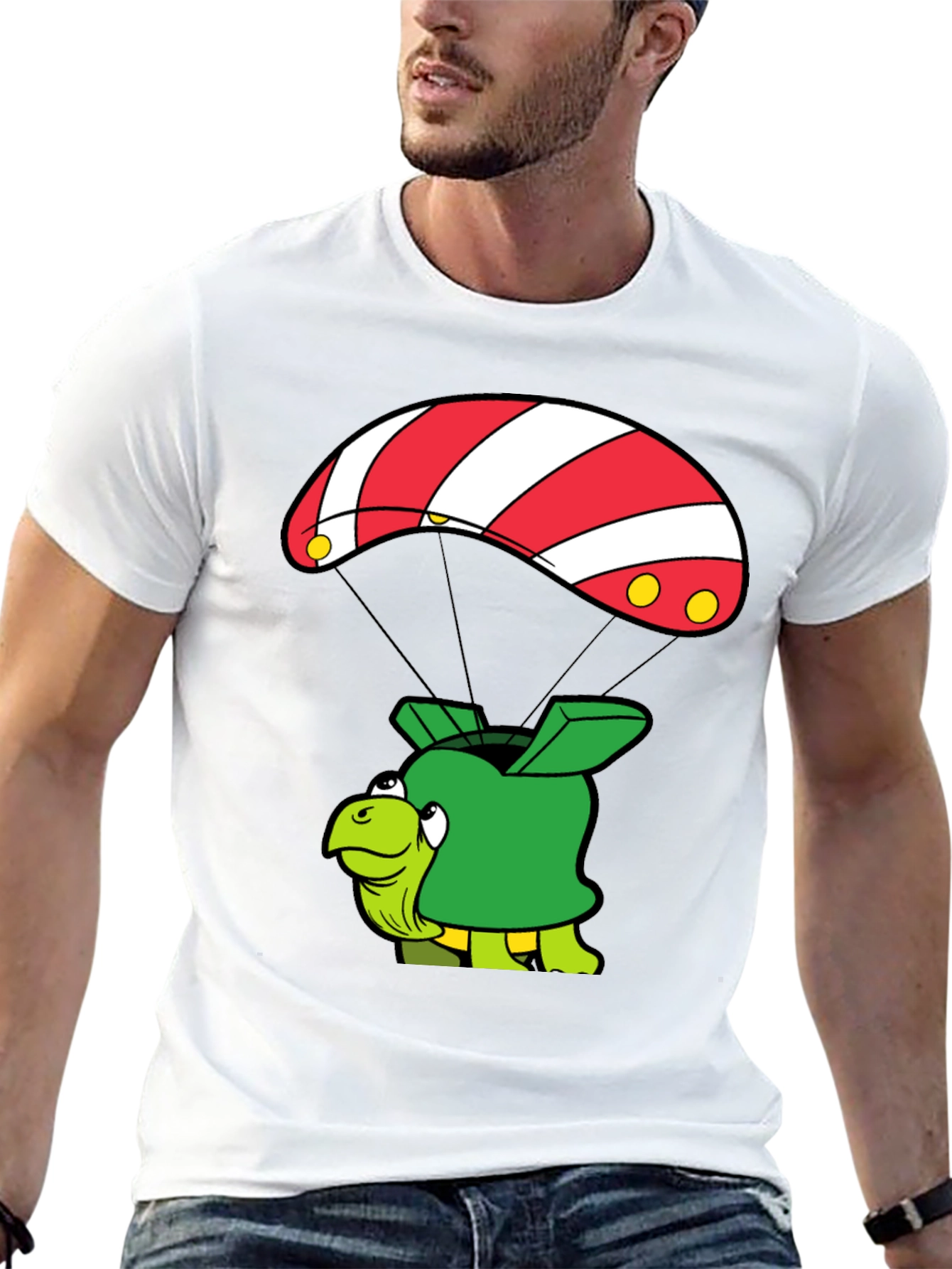 Turtle Parachute Black T-Shirt - Funny Cartoon Design