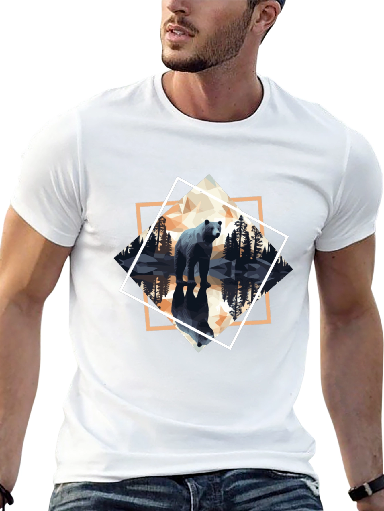 Geometric Bear Graphic Tee - Mens Black T-Shirt