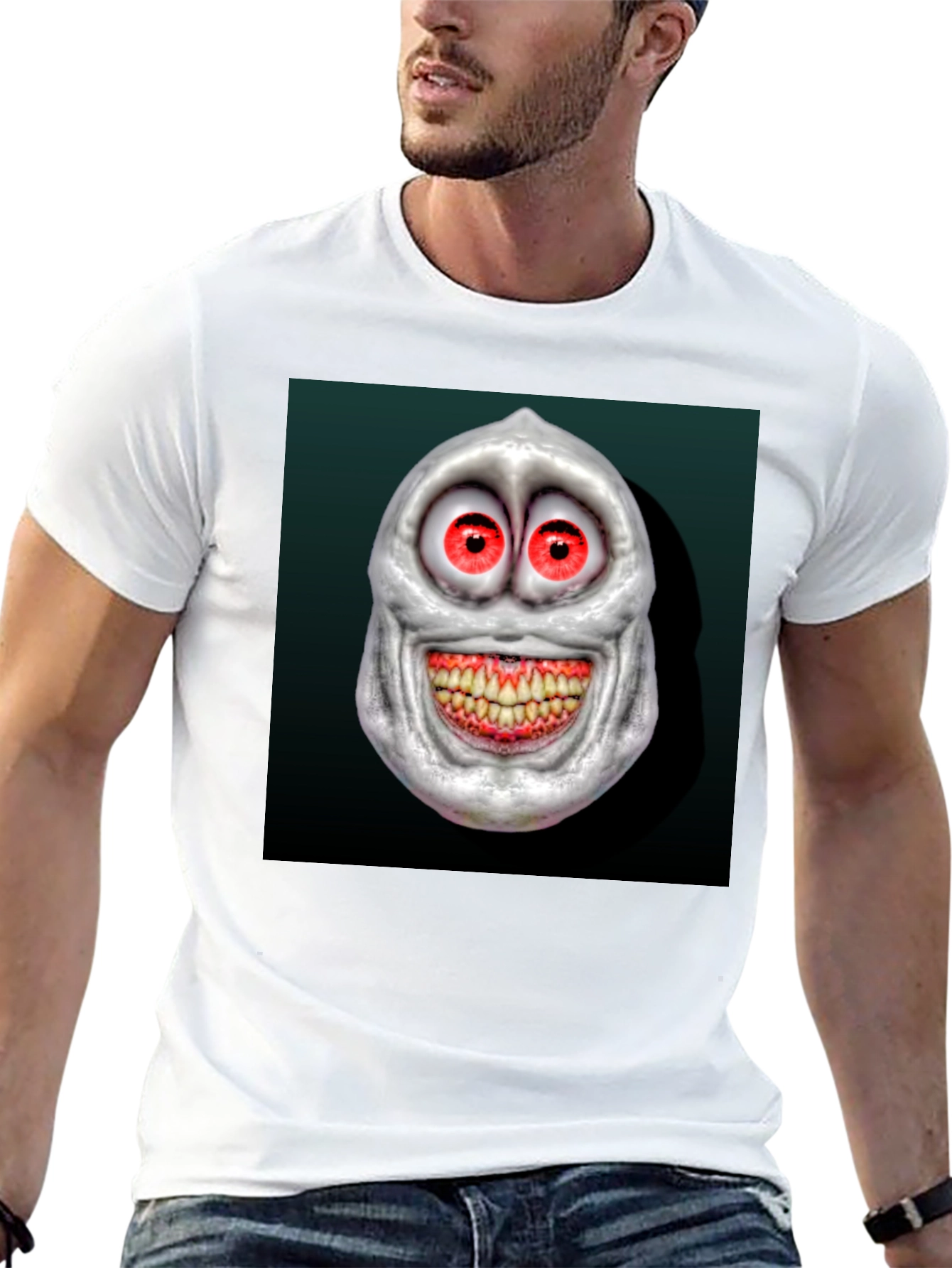 Creepy Cartoon Face Graphic Tee - Mens Black T-Shirt