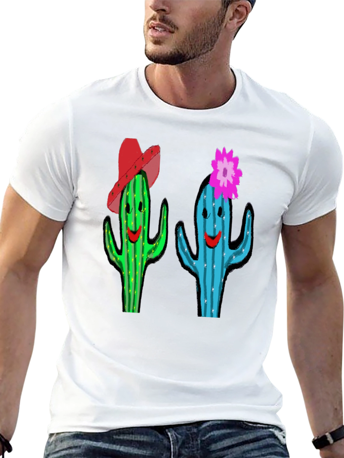 Cactus Couple Graphic Tee - Black Cotton