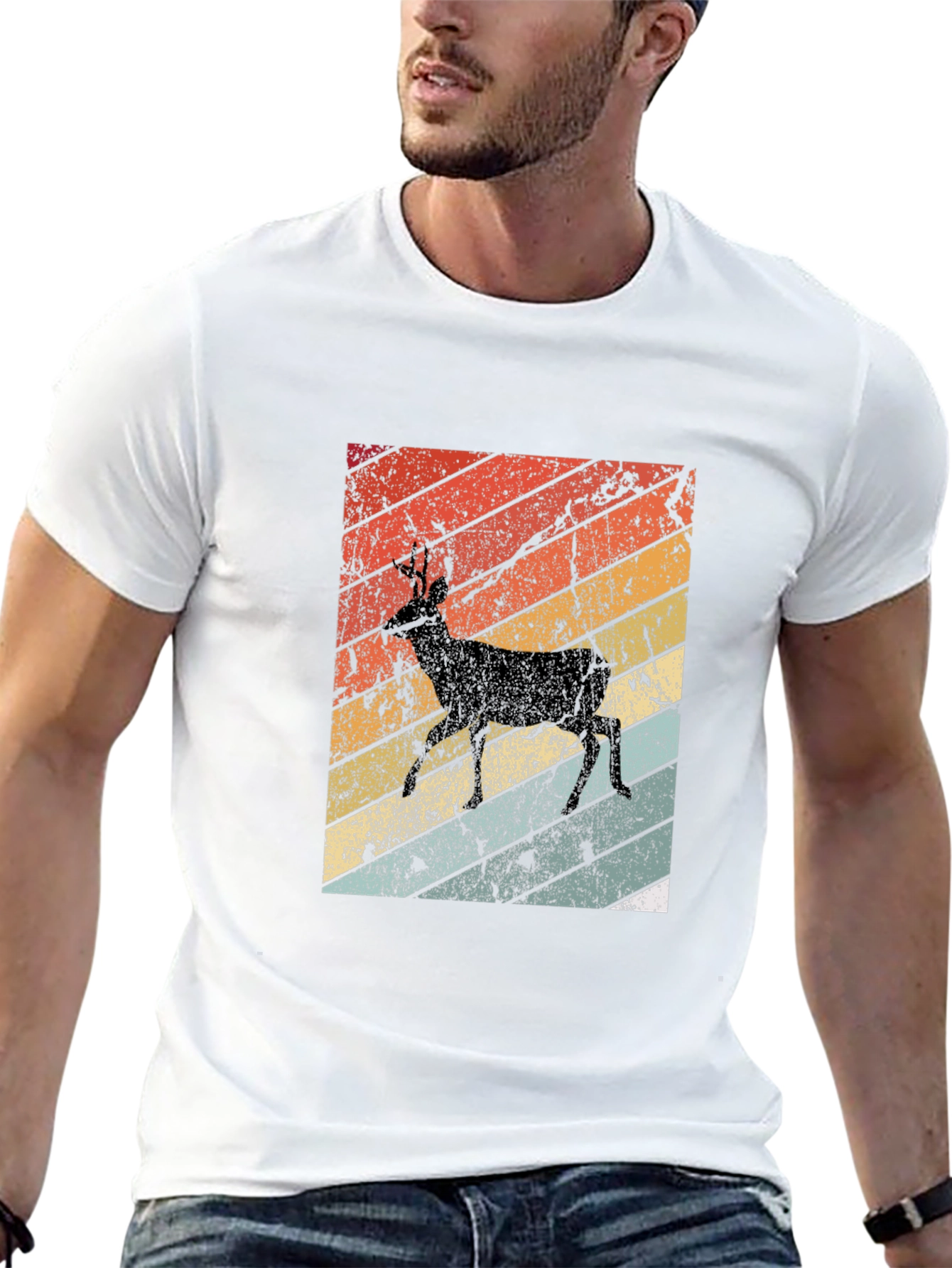 Retro Deer Graphic Tee - Black