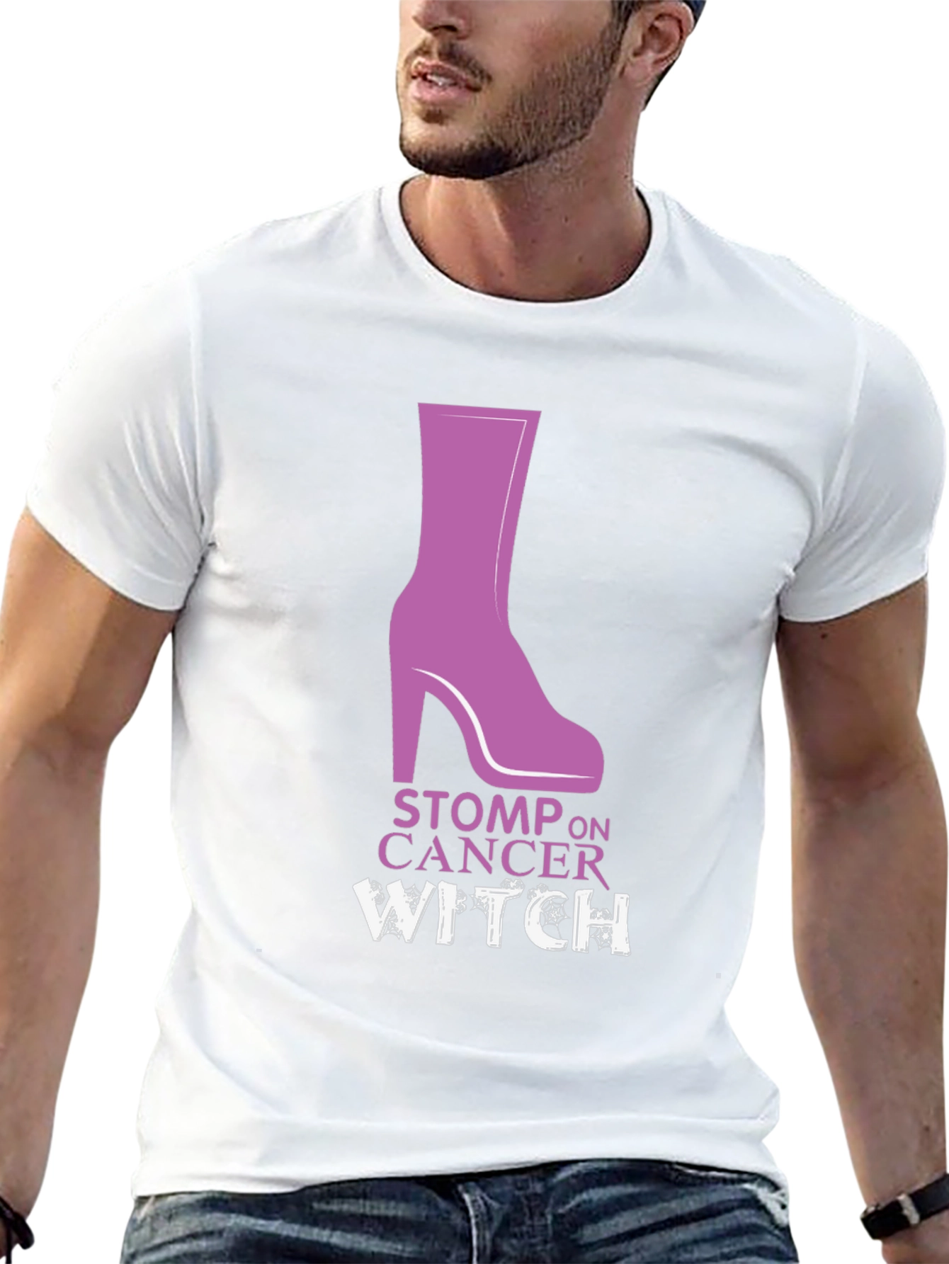 Stomp On Cancer Witch Graphic T-Shirt