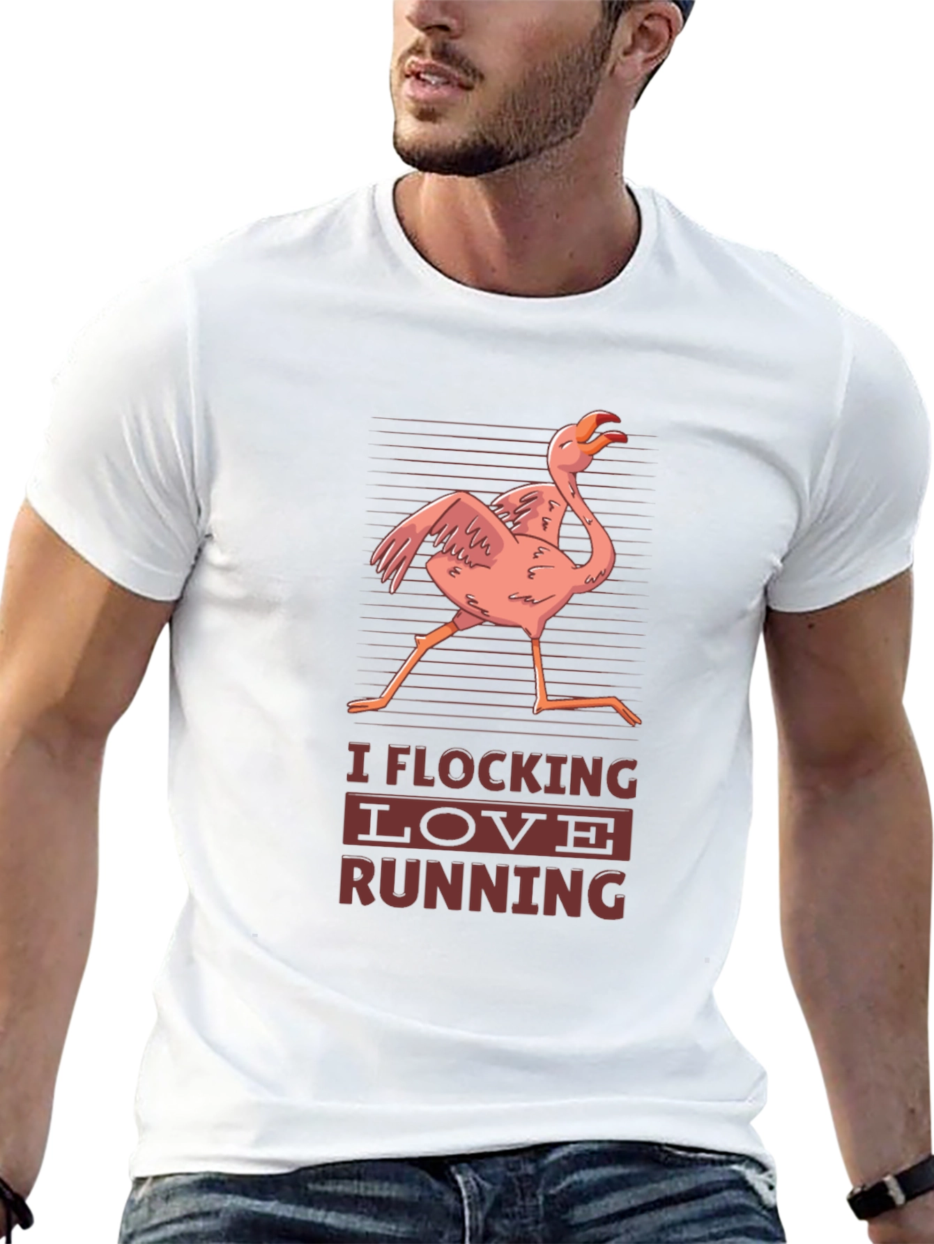 I Flocking Love Running T-Shirt Flamingo Design