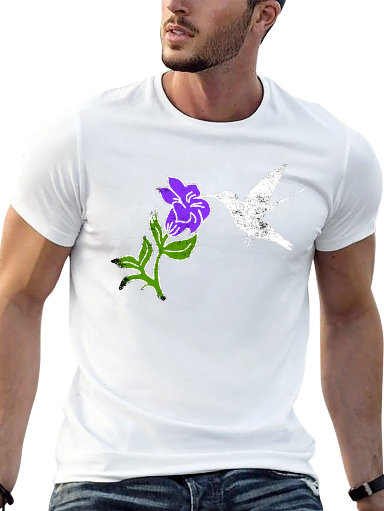 Hummingbird & Flower Graphic Tee - Black
