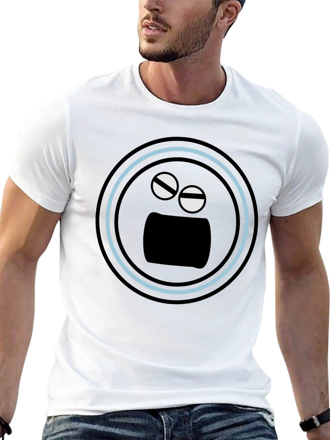 Black T-Shirt with Funny Round Face Graphic