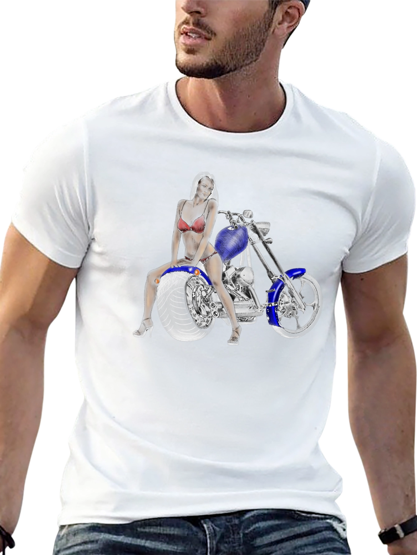 Biker Girl on Motorcycle Graphic T-Shirt