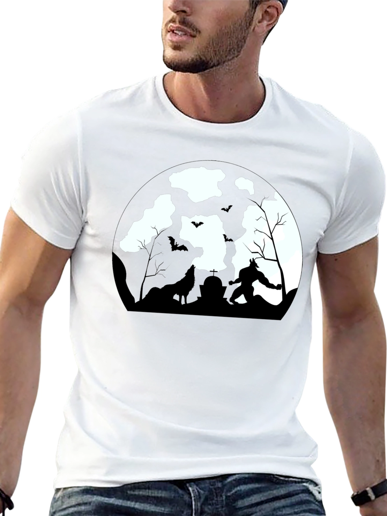 Werewolf Moon Graphic Tee - Black Cotton T-Shirt