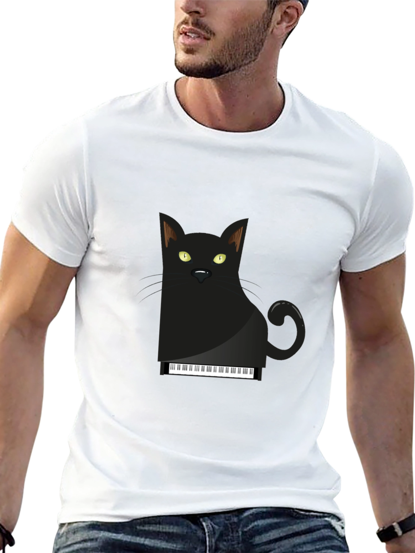 Piano Cat T-Shirt - Black Cotton Graphic Tee