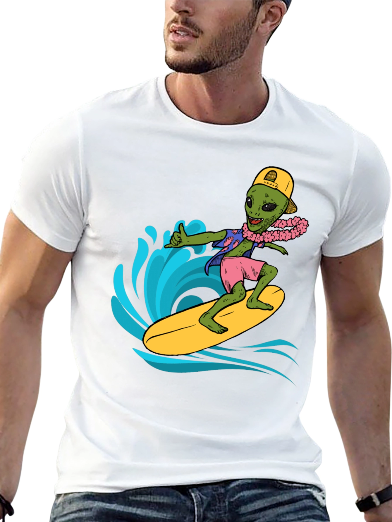 Surfing Alien Graphic Tee - Cool Summer Style
