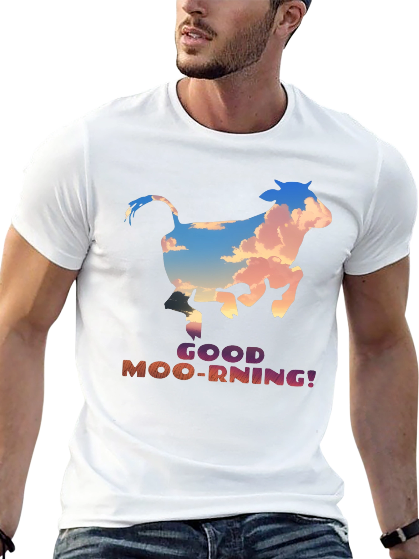Good Moo-rning! Cow Graphic Print T-Shirt