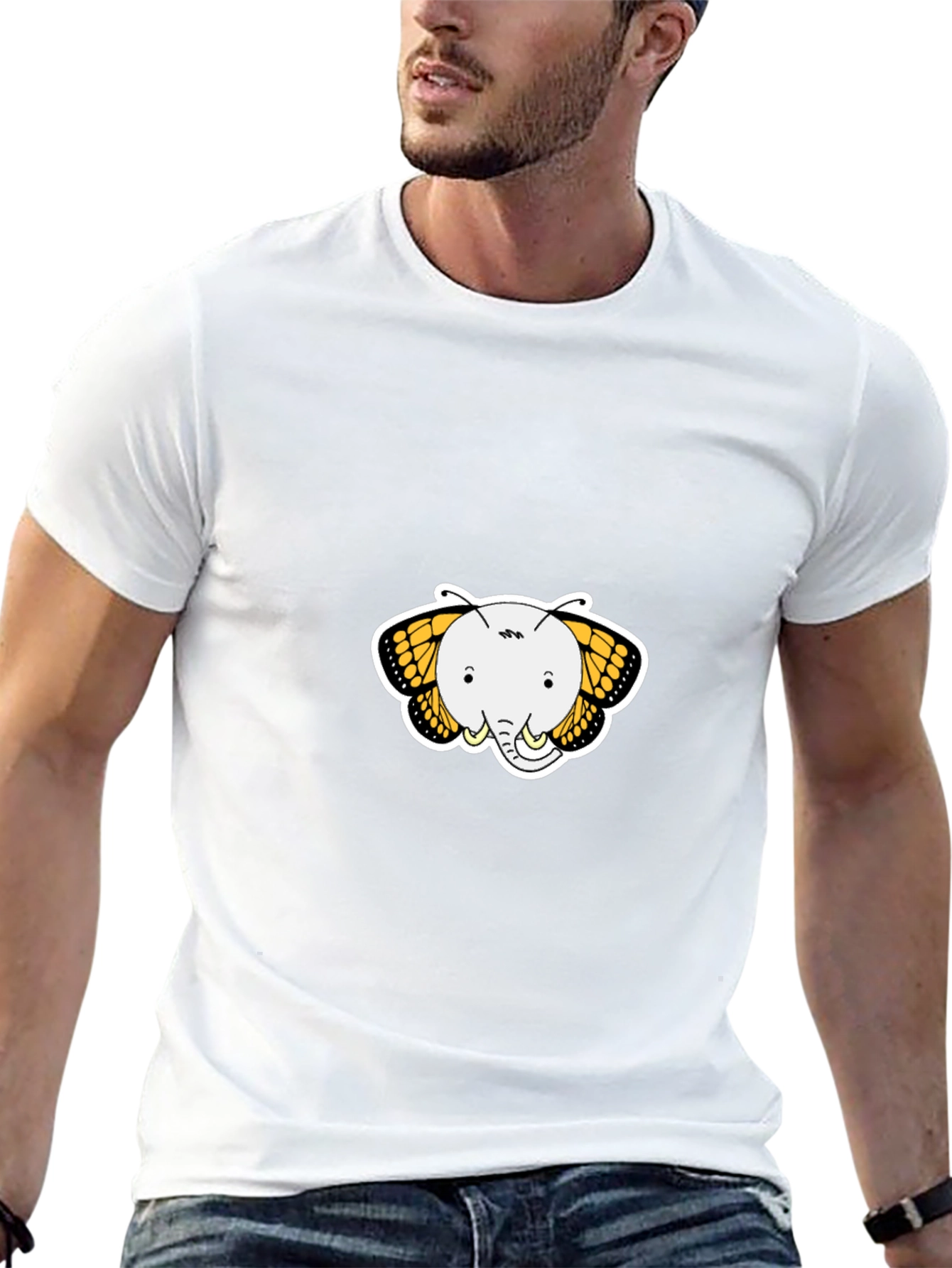 Elephant Butterfly Graphic Tee - Black Cotton T-Shirt