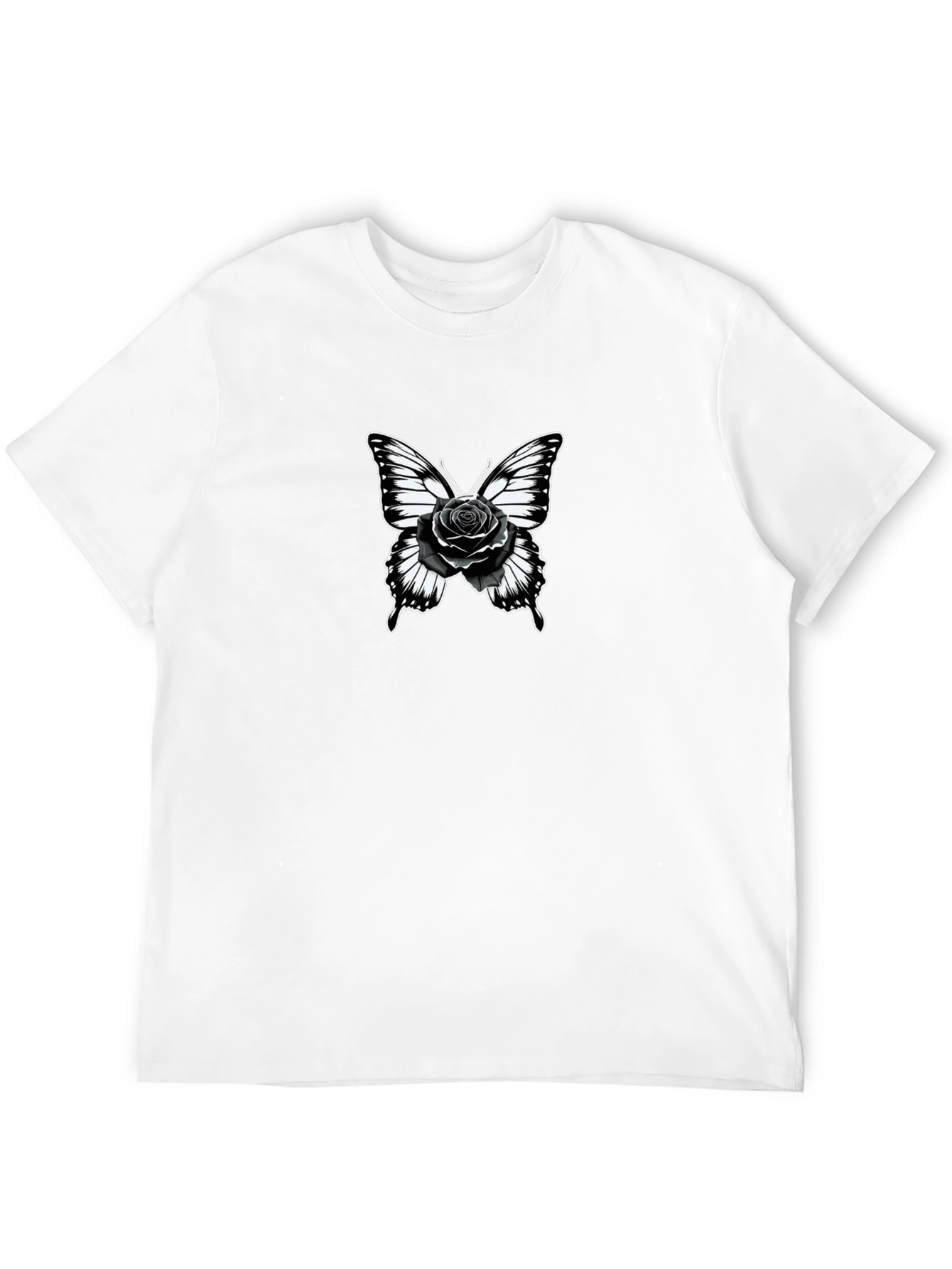 Butterfly Rose Graphic Tee - Black Cotton Blend