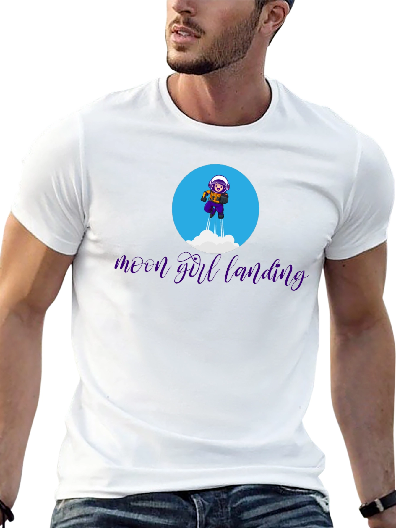 Moon Girl Landing Graphic Tee - Black Cotton