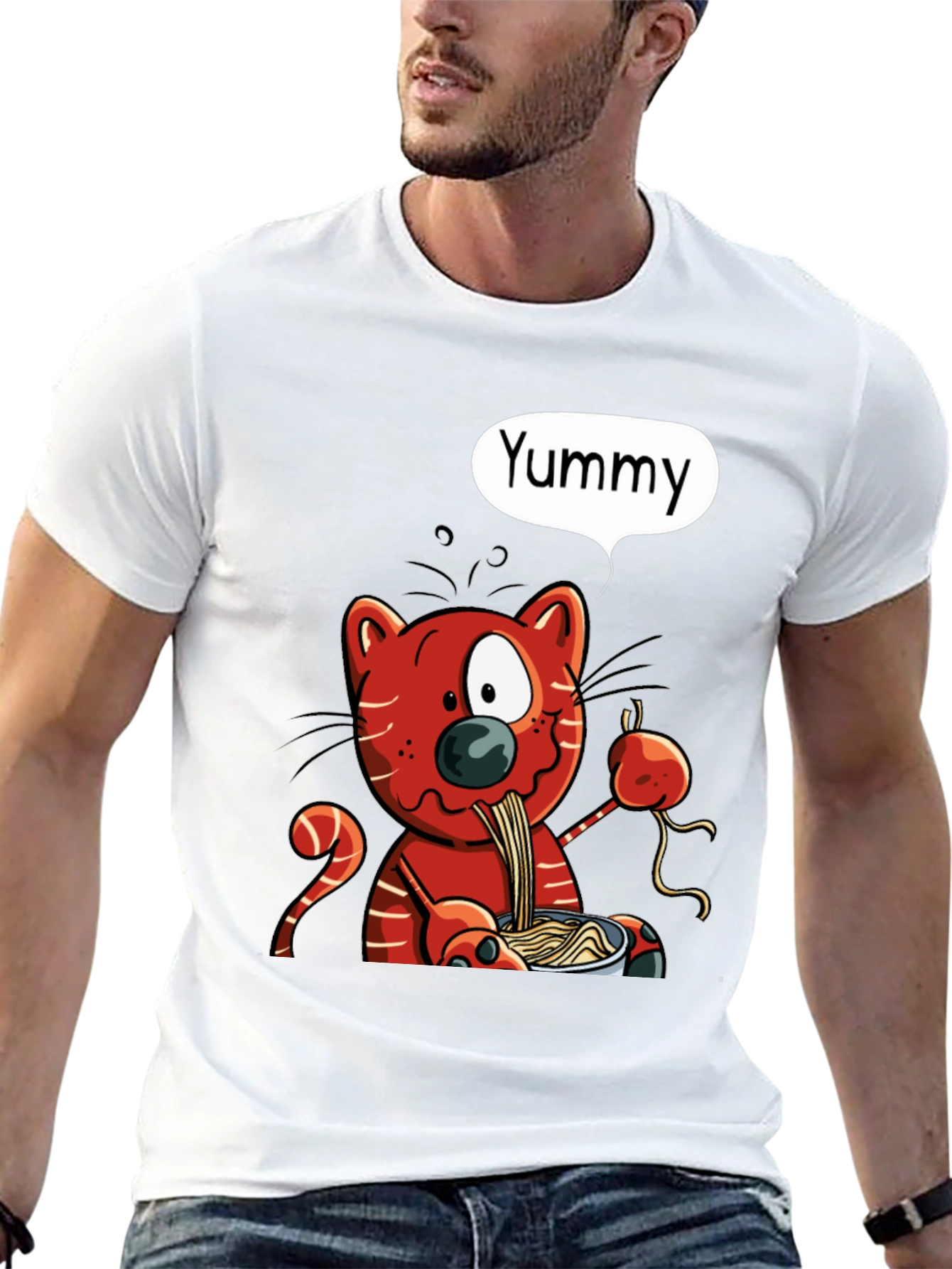 Yummy Cat Ramen Graphic T-Shirt - Black